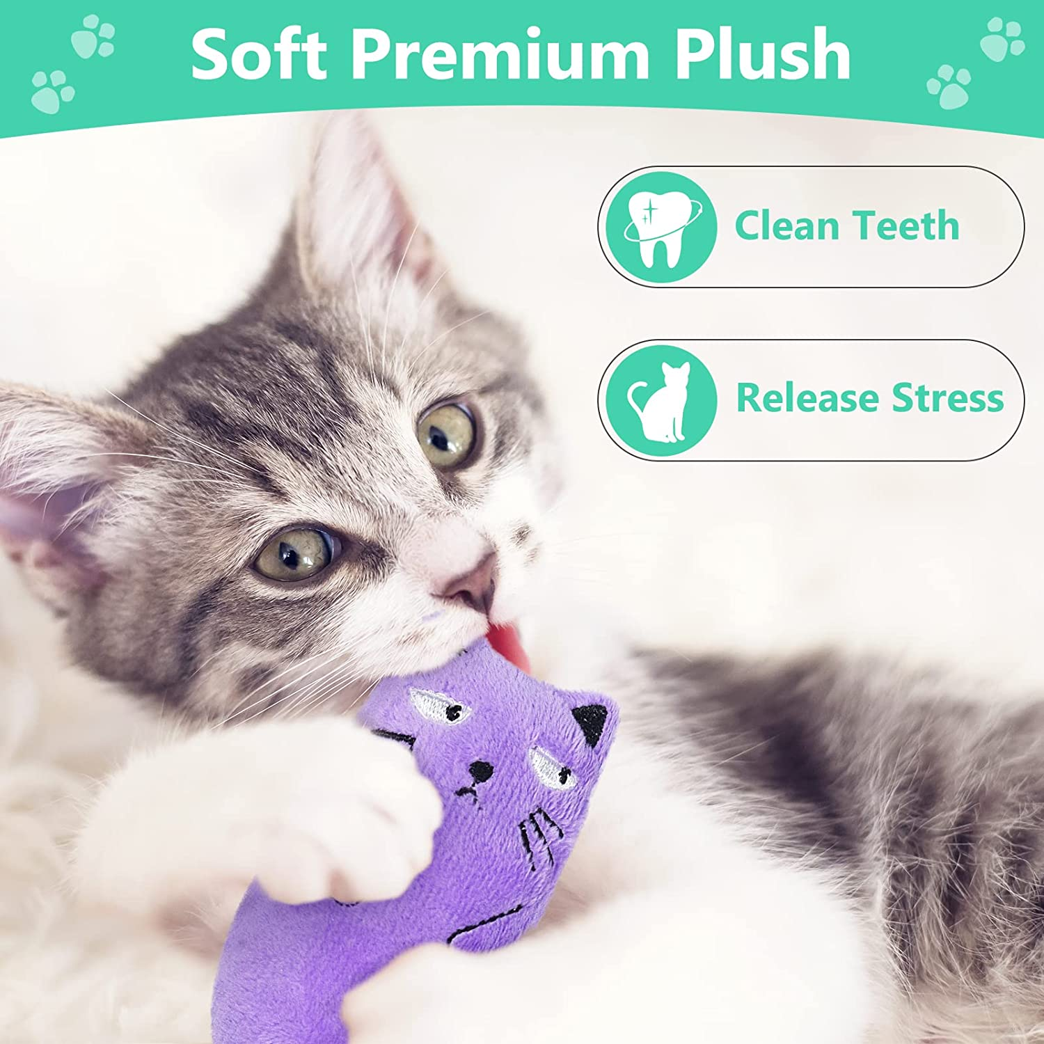 SCHITEC Catnip Toys, [4 PCS] Soft Plush Cat Nip Chew Toy for Indoor Cats, Interactive Kitten Pillow Kitty Teething Toy image number 2
