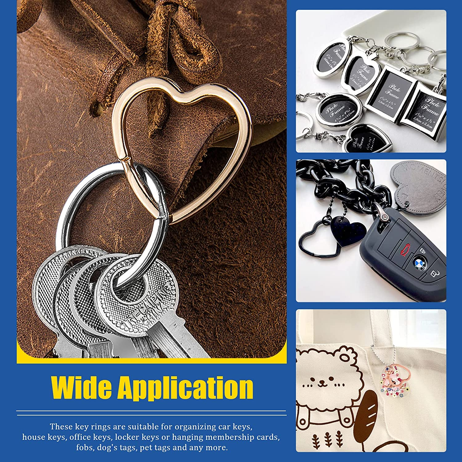 Glarks 60Pcs Flat Key Chain Ring Kit, 4 Colors Creative Heart Shape and round Shape Keychain Split Key Rings with Swivel Clasps Lanyard Snap Hook for Car Home Keys Organization, Arts Crafts, Lanyards image number 2