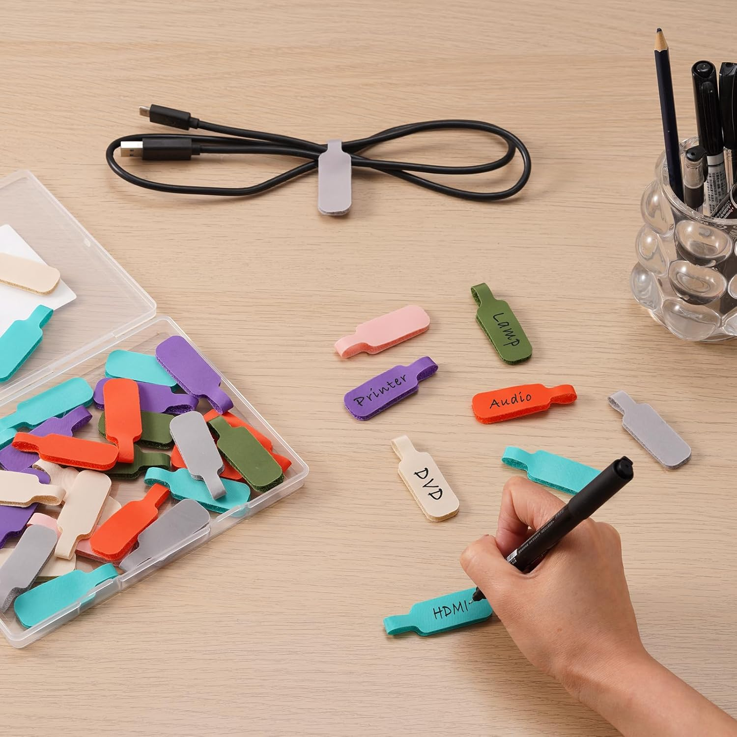 Trilancer Cable Cord Labels Large Size, for Organizing Wires and Identification, Multicolored Handwriting Cable Tags, Reusable with Multiple Uses - 35 PCS - Assorted Colors image number 5