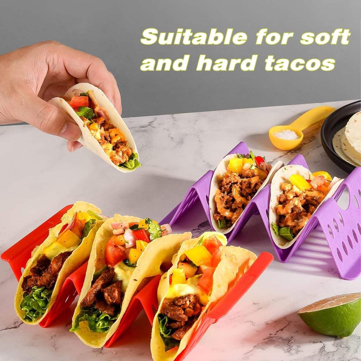 AIMALL 7PCS Taco Holder Set, Wave-Shaped Pancake Stand, Durable ABS, Each 76.77X3.9X1.97 Inches