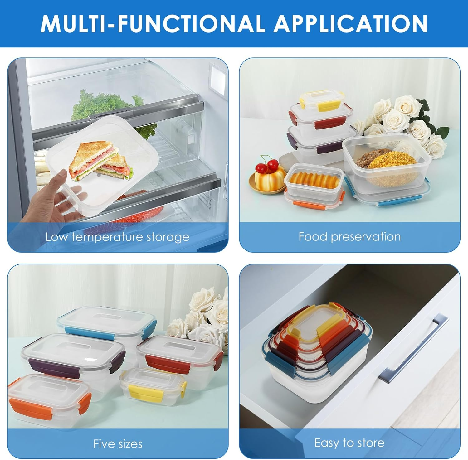 5Pcs Food Container, Silicone PP Food Box, Case Well Sealed Container Keep Fresh Food Box, Box for Kitchen & Organisation image number 3