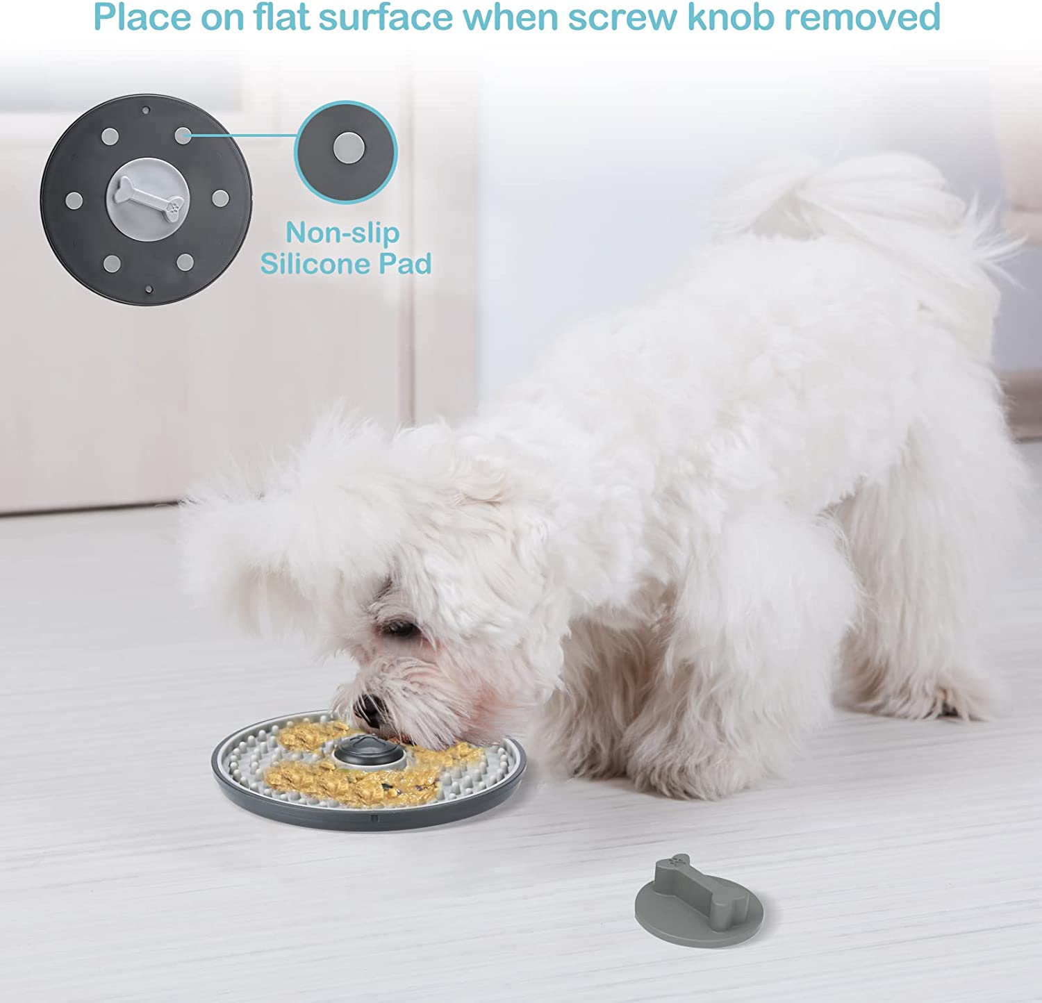 Avont Pet Lick Mat, Dog Treat Pad Licking Plate Slow Feeder for Peanut Butter Wet Food, Soothing Calming Mat for Crate Training Grooming -Grey image number 1