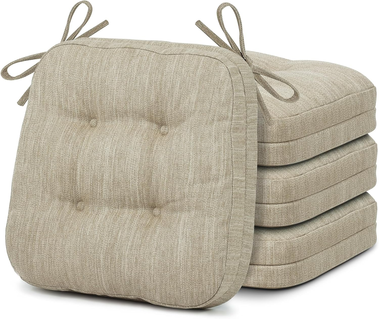 Shinnwa Chair Cushions for Dining Chairs 4 Pack, Tufted Memory Foam Kitchen Seat Cushions, Non-Slip Chair Pads with Ties, 16.5&rdquo; X 16.5&rdquo; X 3.5&rdquo;, Navy Blue, Set of 4