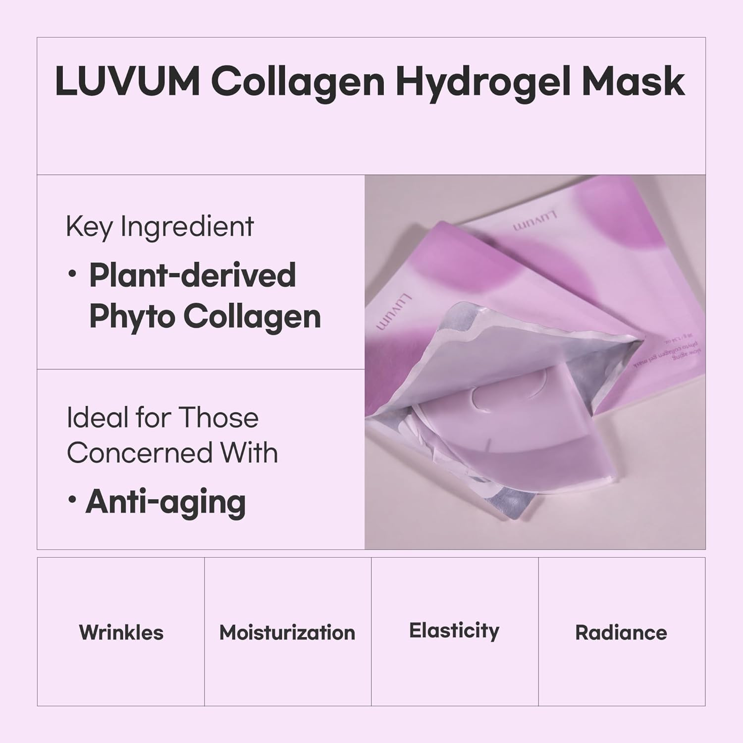 Luvum Slow Aging Phyto Collagen Gel Mask, Collagen, Overnight Hydrogel Mask, 4+1 Pack - Pink image number 3