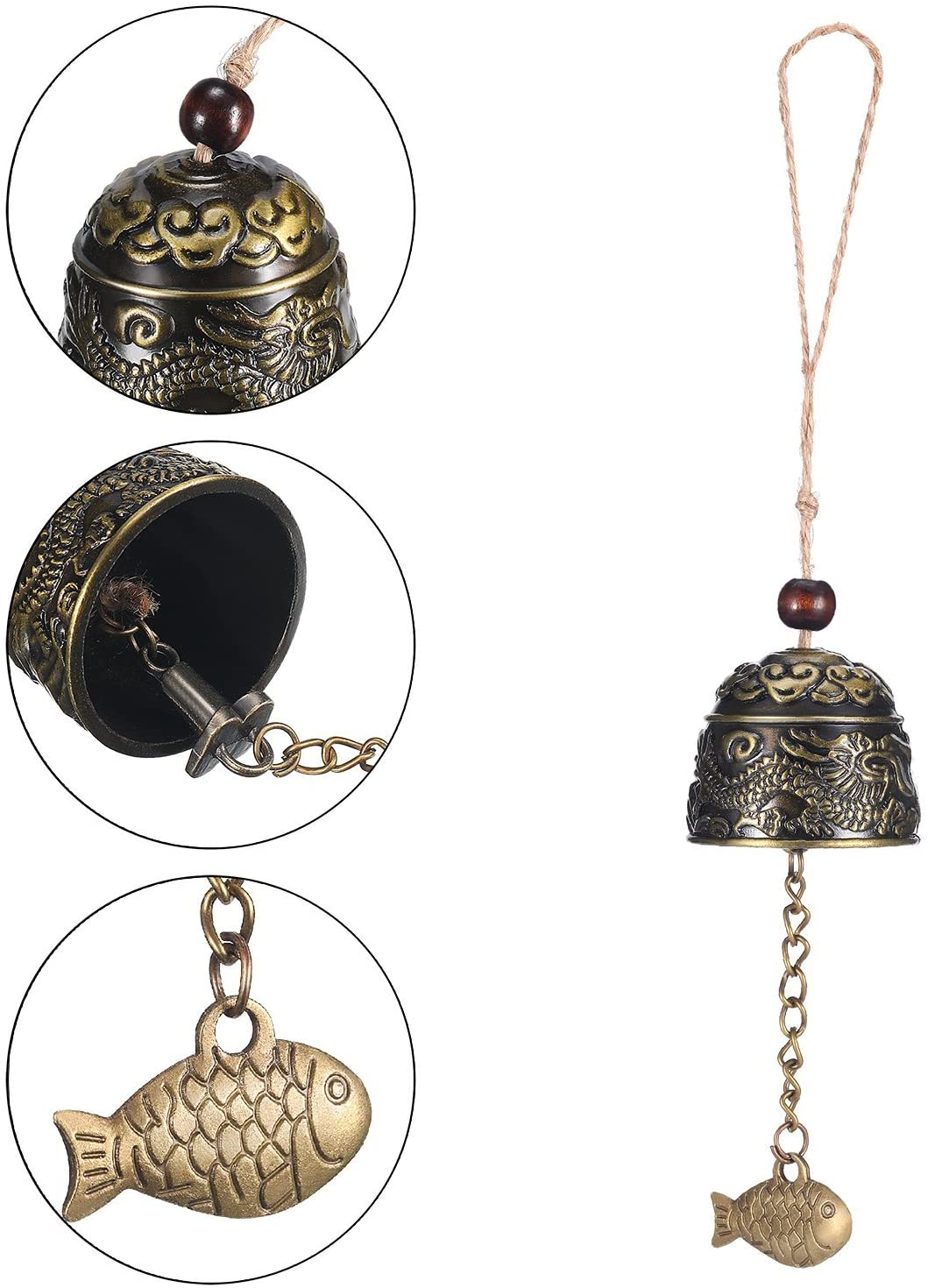 Chuangdi 2 Pieces Fengshui Bell Vintage Dragon Bell Fengshui Wind Chimes Good Luck Hanging Bell for Home Garden Good Luck Blessing Patio Yard Indoor Outdoor Front Door Decorations image number 4