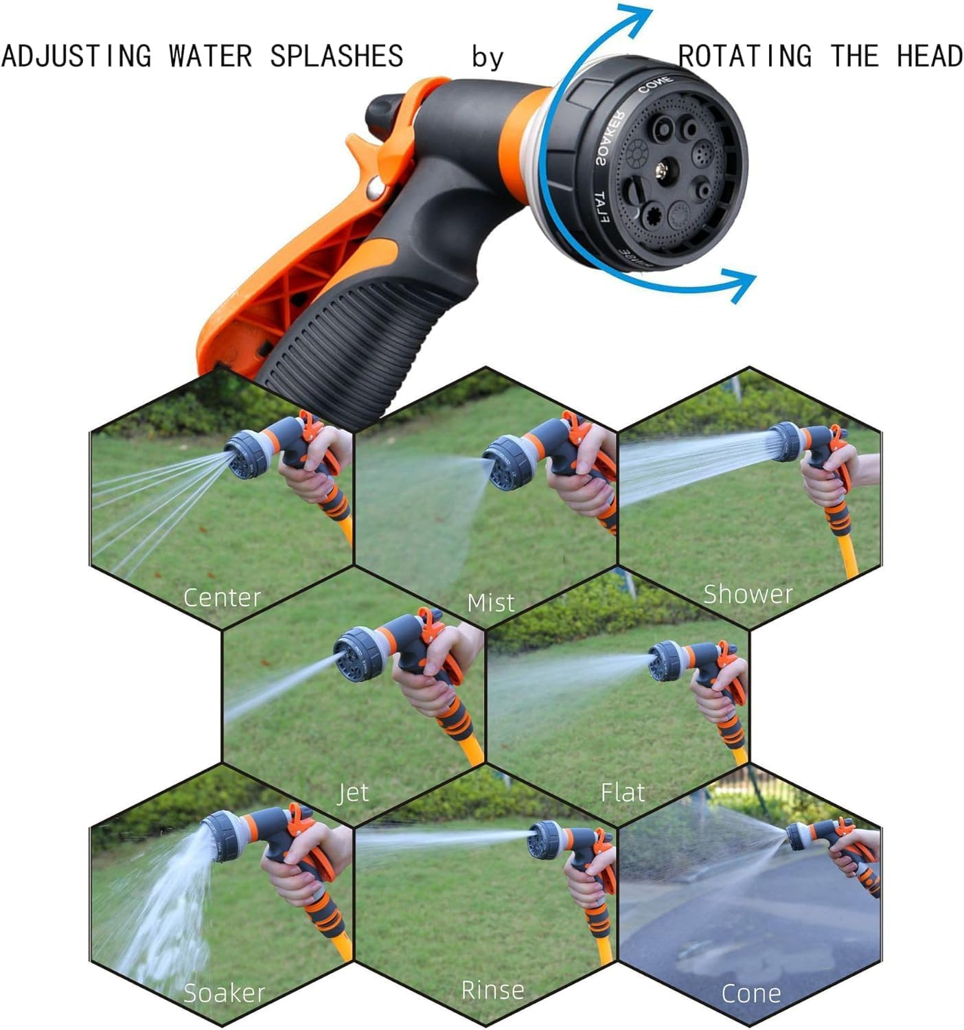 Water Nozzle Set, High Pressure Garden Hose Nozzle with 4 Pcs Quick Connect Adapter for Watering, Multi Garden Hose Spray Gun with 8 Adjustable Watering Patterns for Plants, Garden Hand Spray Nozzle image number 3