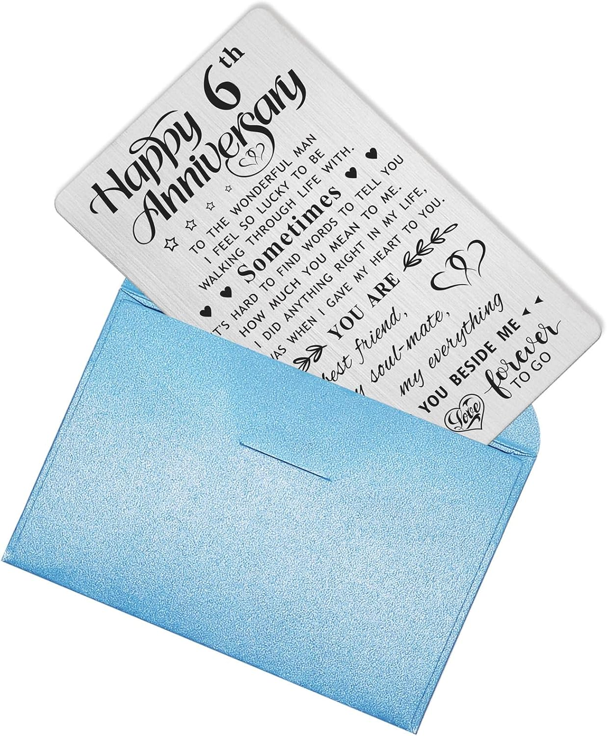 6Th Wedding Anniversary Card Gifts for Him Husband, Happy 6 Year Anniversary Card Presents, Metal Engraved Wallet Card image number 3
