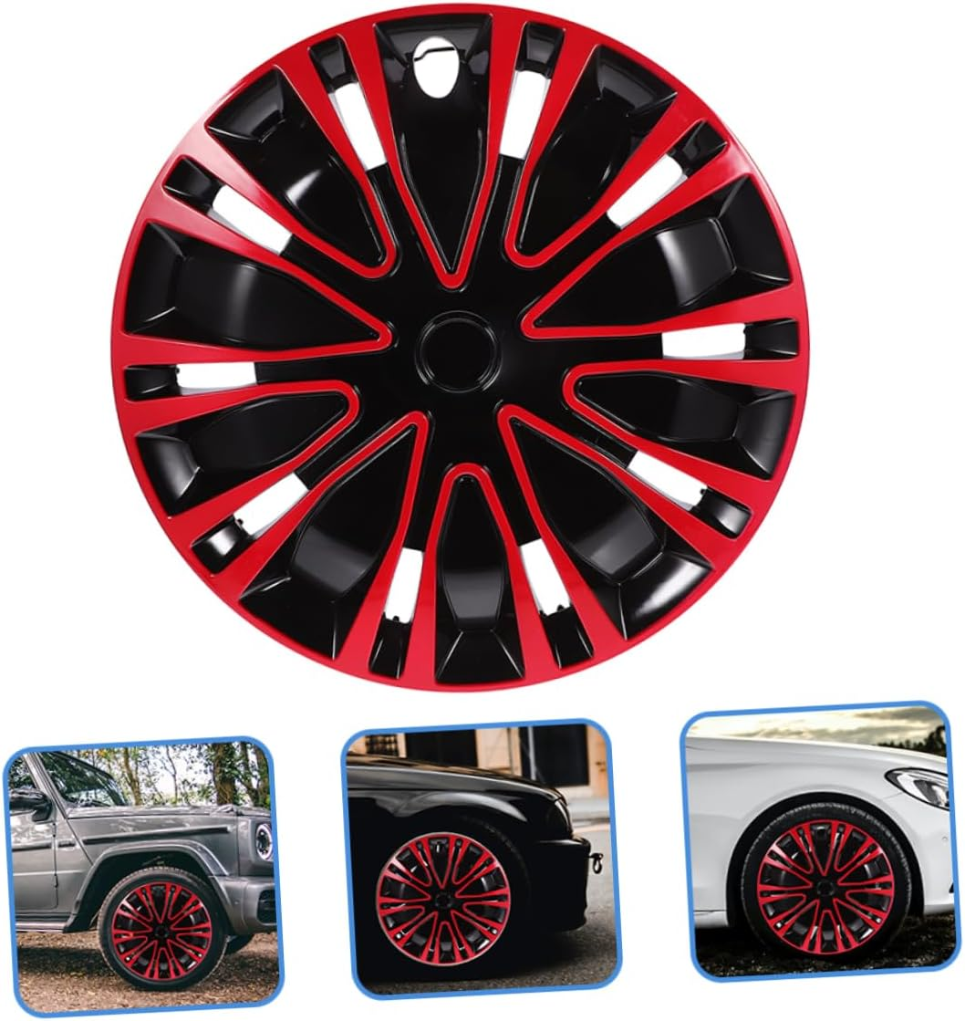 ABOOFAN 16 Inch Universal Car Wheel Hub Cap Red Black Wheel Cover Automotive Decorative Rim Hubcap