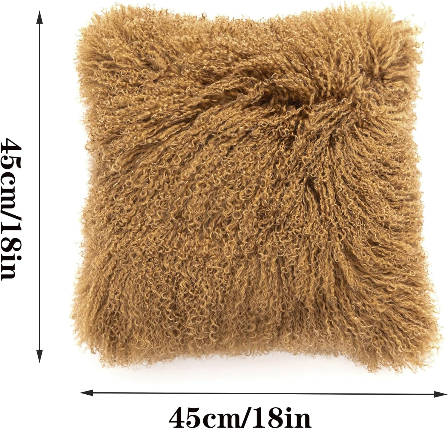 Luxury Mongolian Lamb Fur Pillow Covers Sheepskin Curly Wool Pillowcase Furry Leather Decorative Throw Cushion Cover for Couch and Bed Chair, No Pillow Insert, 18 X 18 Inch, Khaki image number 2