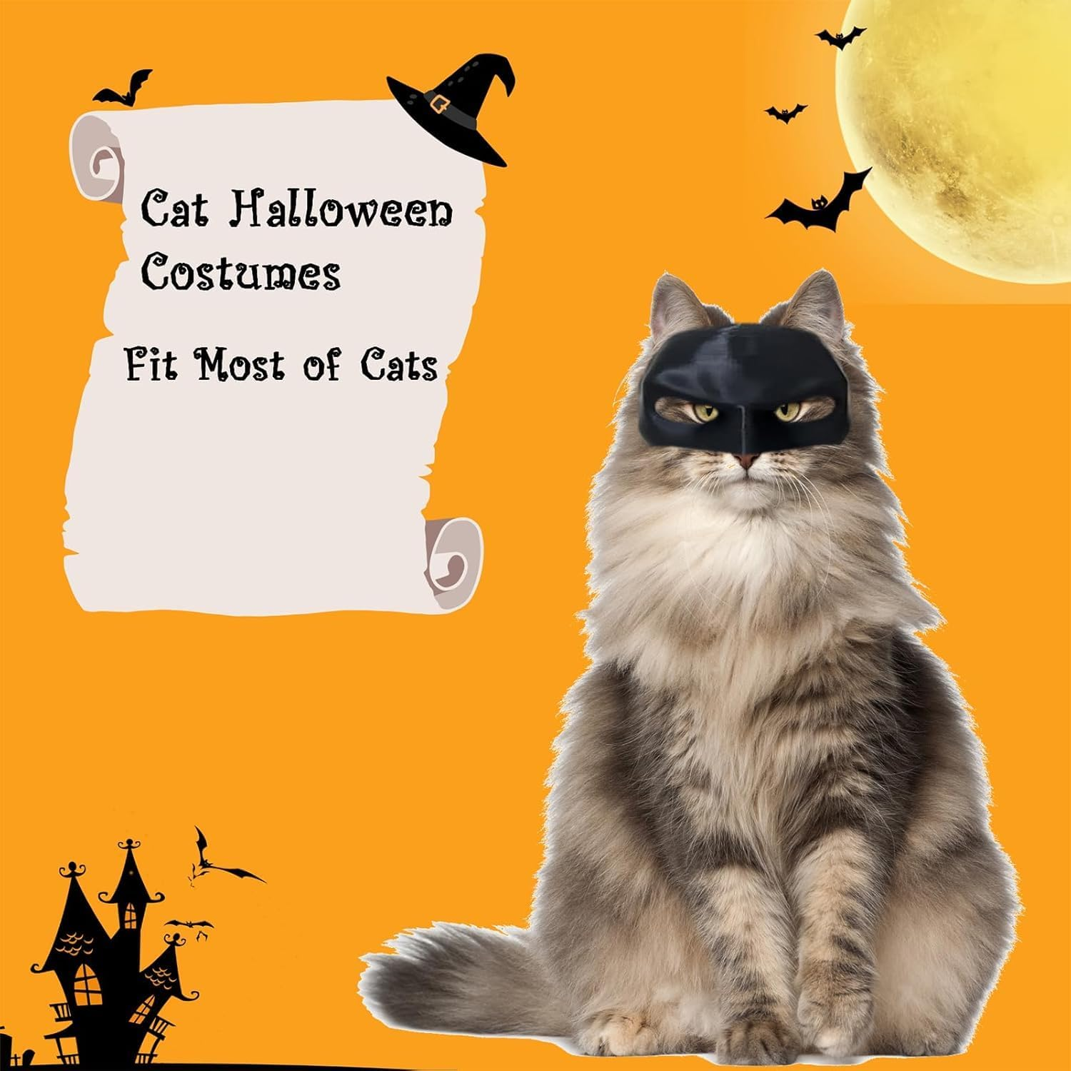 Batcat Mask, Bat Mask for Cats, Funny Black Bat Mask for Cats, Cat Clothing, Pet Costume for Halloween or Daily Fun (S) image number 4