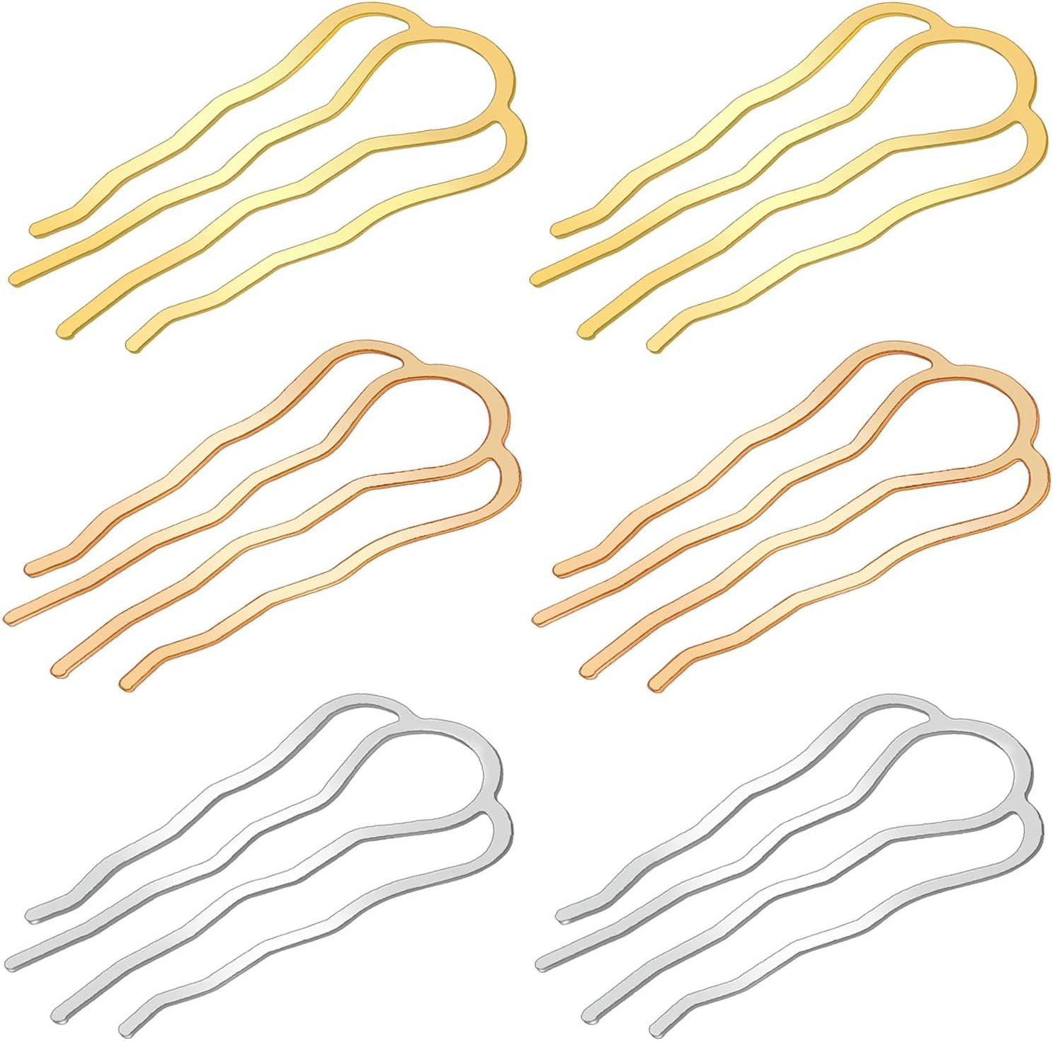 6 Pieces Metal Hair Fork Clips, Side Combs, and 4 Prong U-Shape Sticks for Buns, Updos, and Hairstyling - Women'S Multicolor Hair Accessories image number 4
