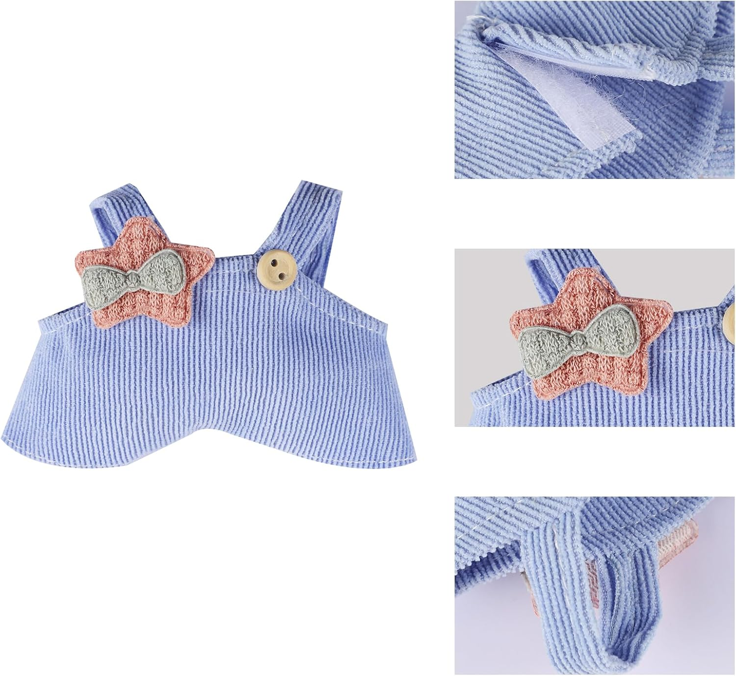 E-TING 17Cm Doll Clothes Accessories Sets Fitted for Sitting/Standing Style Plush Doll 1 Hat+1 Sweater+1 Baby Blue Fashionable Overalls (Pink Star Dolls Clothing) image number 3