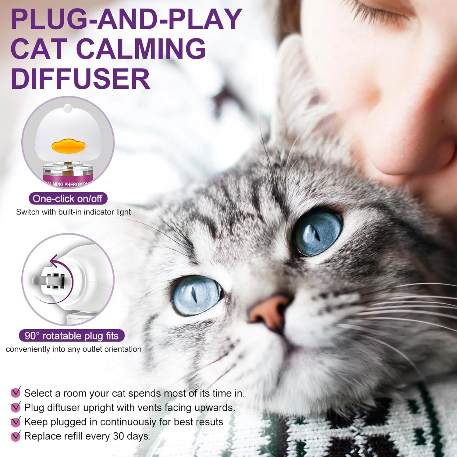 Cat Pheromones Calming Diffuser Relieve Anxiety Stress Cat Calming Diffuser Comfort for Cats 3 Refills, Reduce Fighting and Scratching Calm Relaxing Fits All Cats image number 2