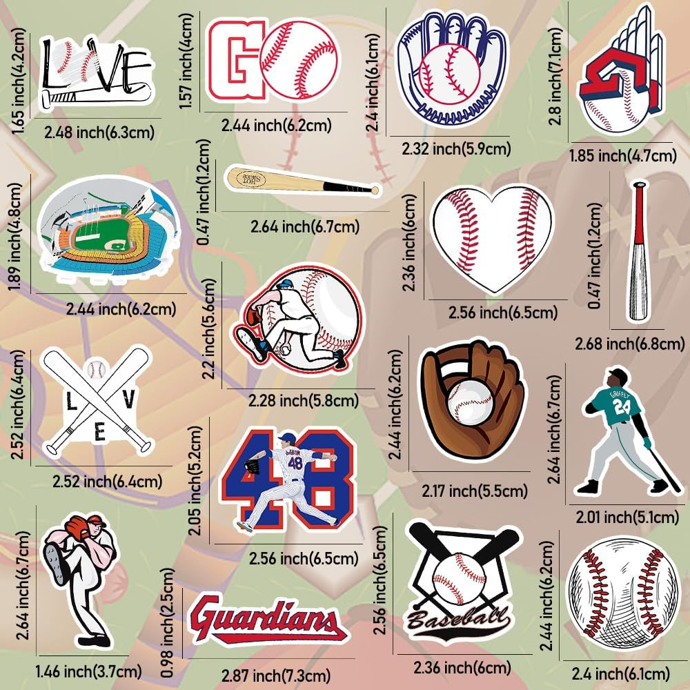 QTL Baseball Stickers for Boys Girls Sports Party Funny Stickers for Water Bottle Laptop Adults Teens Waterproof Vinyl Pack 50Pcs