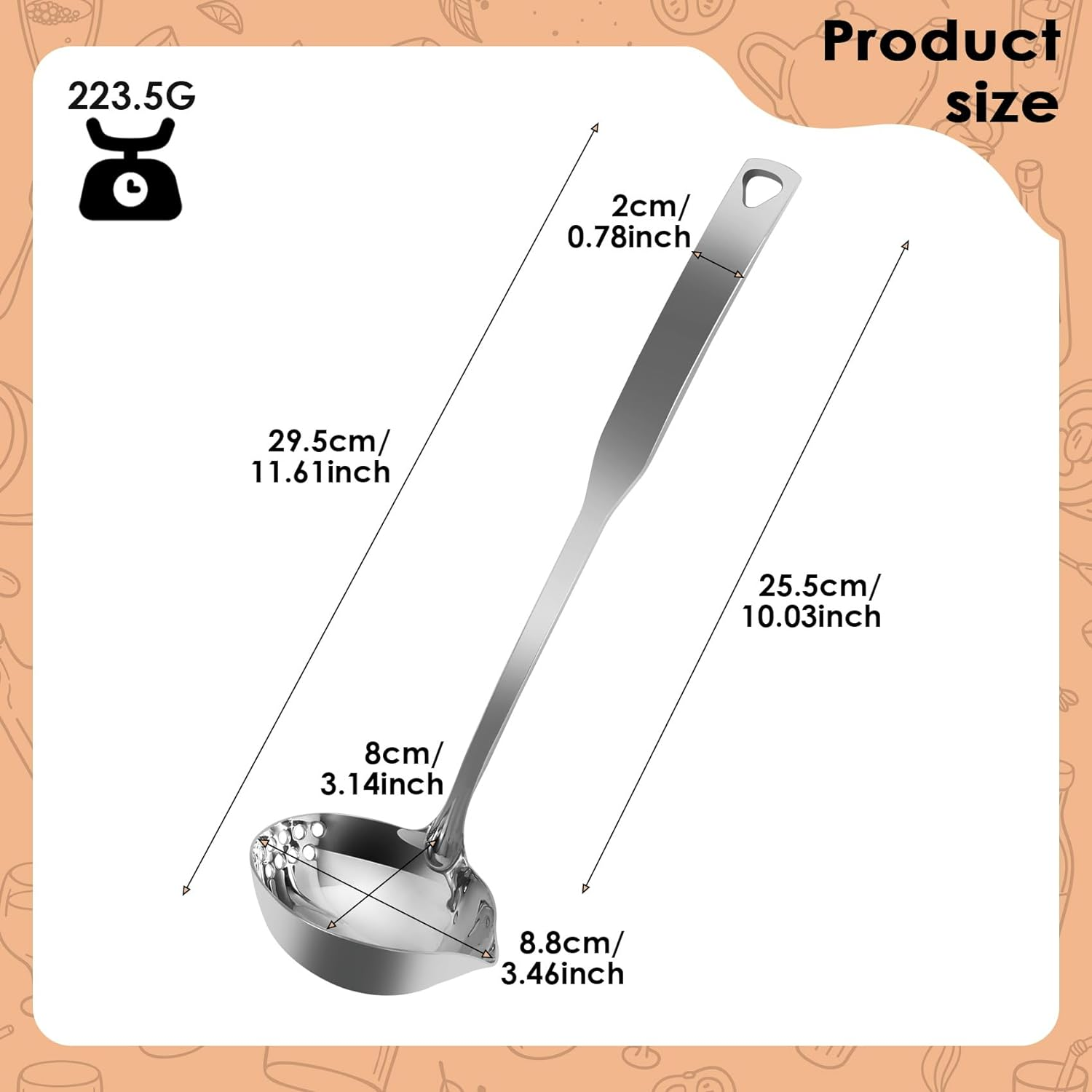 Synpinya Stainless Steel Ladles with Pouring Lip, Serving Soup Ladle, Skimmer Slotted Spoon, Strainer Oil Colander, Canning Ladle Pouring Rim image number 6