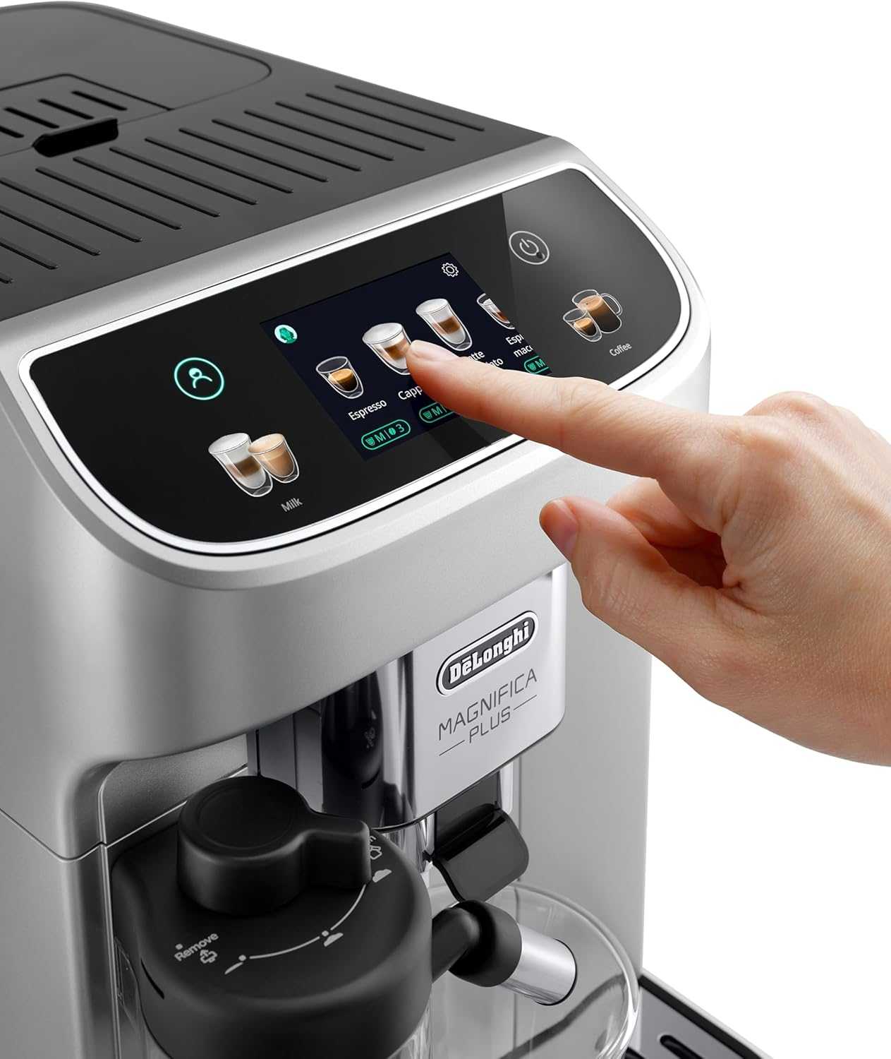 De'Longhi Magnifica plus Fully Automatic Coffee Machine ECAM320.70.SB, Lattecrema Hot Milk System, Full-Touch Color Display, Easy to Clean, 1450W, Silver/Black image number 3