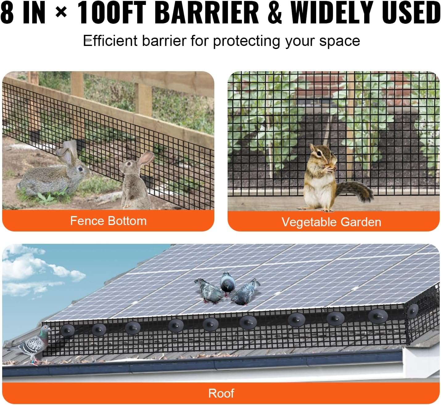 VEVOR 8 Inch X 100Ft Solar Panel Bird Guard, Critter Guard Roll Kit with Rust-Proof PVC Coating, Solar Panel Guard with 50Pcs Tire Wires, 1/2 Inch Wire Roll Mesh image number 5