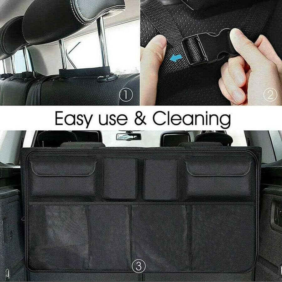 AIMALL Large Organiser Car Seat Back Storage Bag SUV Hatchback Boot Trunk Hanging Pouch Oxford Cloth, Foldable Design 41.3&times;20.5In Durable Wear-Resistant Black image number 5