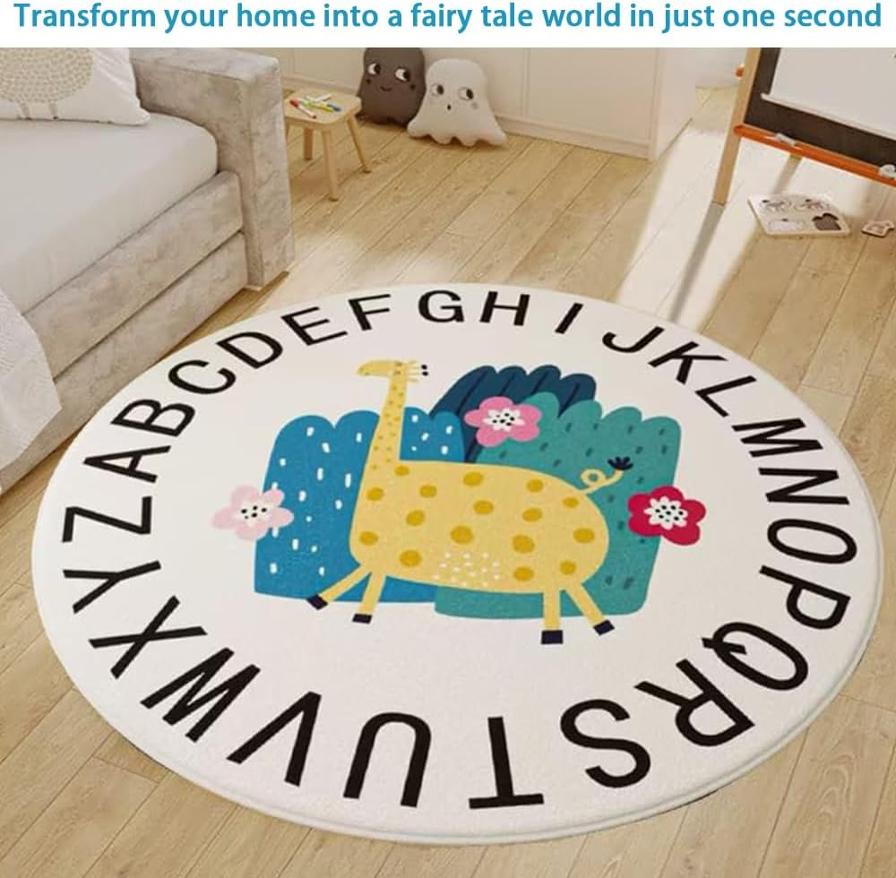 Giraffe round Area Play Mat, Alphabet Soft Area Rug, Cute Cartoon Fluffy Shaggy Carpet, Nonslip Modern Crawling Rug, Perfect for Bedroom Living Rooms Home Office ﻿ image number 4