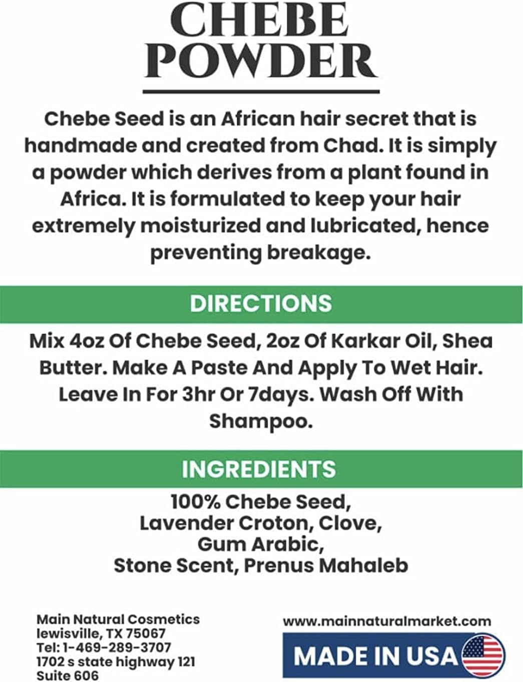 Main Chebe Powder for Hair Growth and Strength, Dye-Free Organic Ingredients of African Chad for Long Hair, Men & Women (100G) image number 5