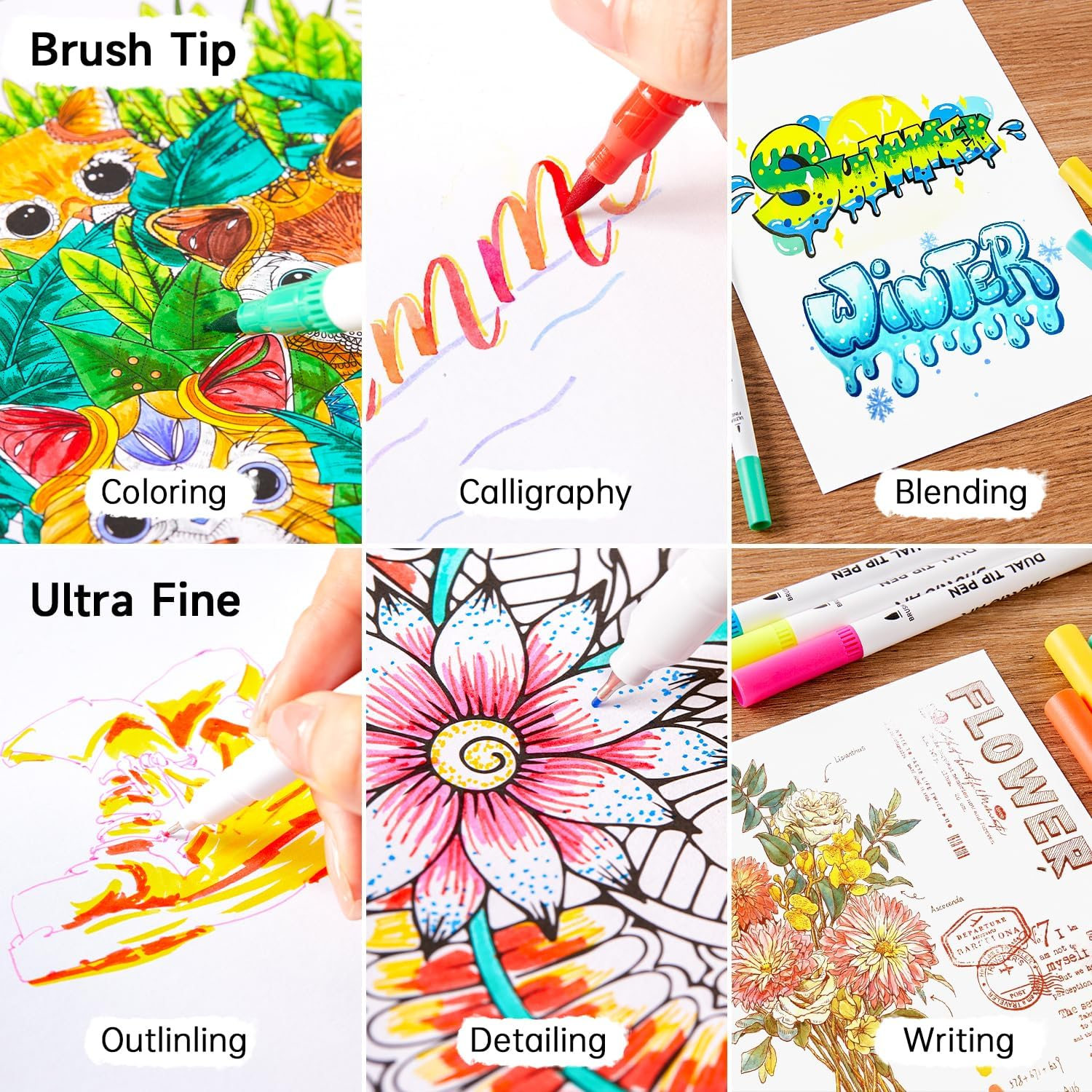 Shuttle Art Dual Tip Brush Pens, 56 Colours Brush Tip Drawing Markers with 0.4Mm Fineliner Markers Pens Set for Kids Adult Artist Calligraphy Hand Lettering Journal Doodling Writing image number 4