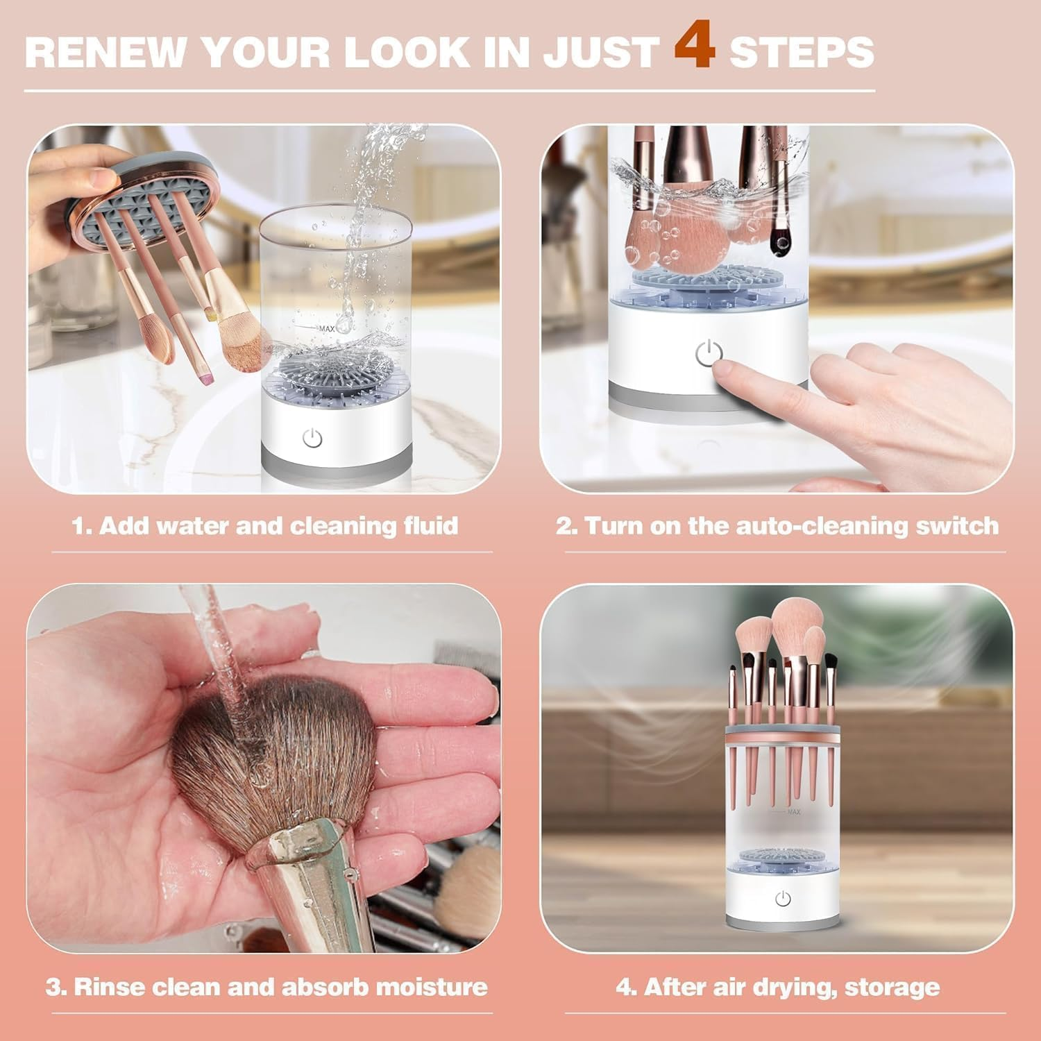 3-In-1 Upgraded Electric Makeup Brushs Cleaner, Necomi Automatic Makeup Brush Cleaning Machine with Brush Clean Mat, Automatic Cosmetic Brush Cleaner for All Size Makeup Brushes, Gifts for Wife, Girlfriend image number 2