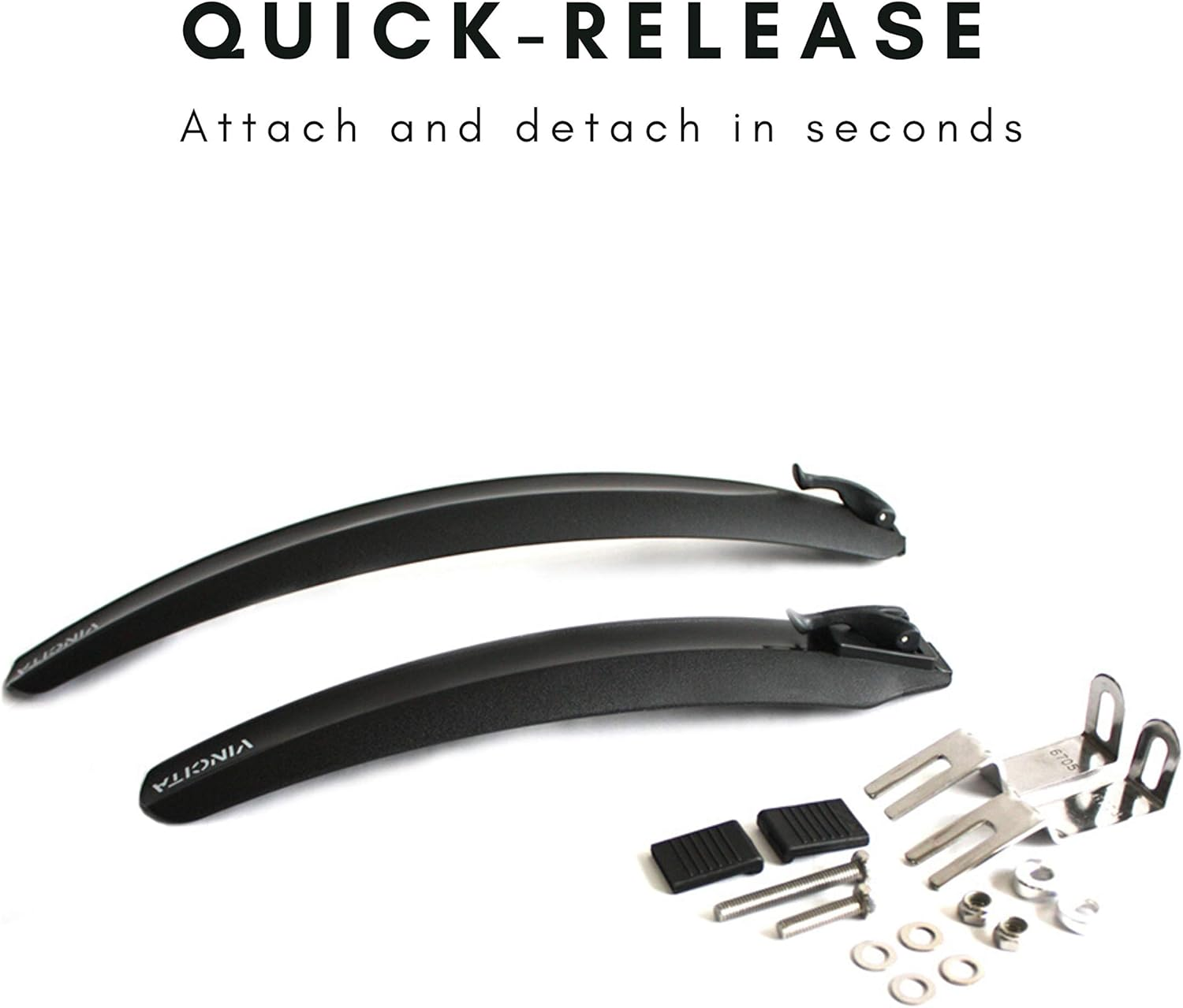 Vincita Folding Bike Mudguard Fender Set Include Front and Rear for Small Wheel, BMX, 20" Bicycles - Black Color, Quick Release, Easy to Install - Clip on Bike Fenders - Bicycle Accessories image number 3