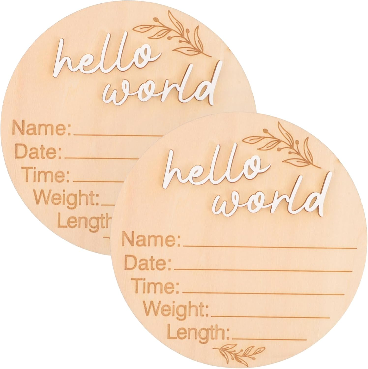 Toddmomy 2Pcs Wooden Baby Birth Announcement Sign Discs Newborn Milestone Cards Nursery Announcement Board Baby Monthly Props for Infant Growth Tracking