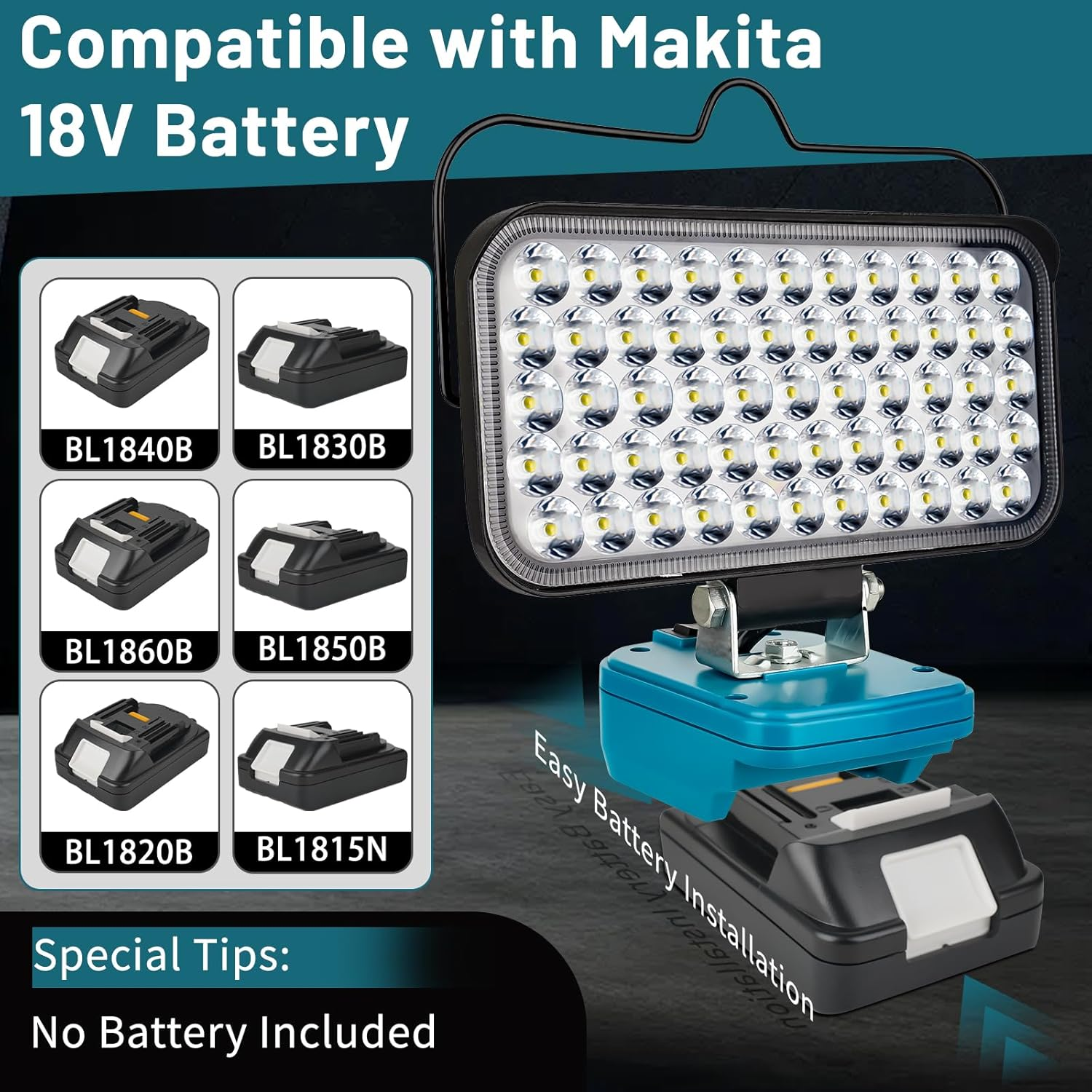 Cordless LED Work Light for Makita 18V Battery, Portable Flood Lights 174W Spotlight Compact Lighting 10800LM with Type C & USB Fast Charging for Camping, Hiking, Fishing,Power Failure,Workshop image number 4