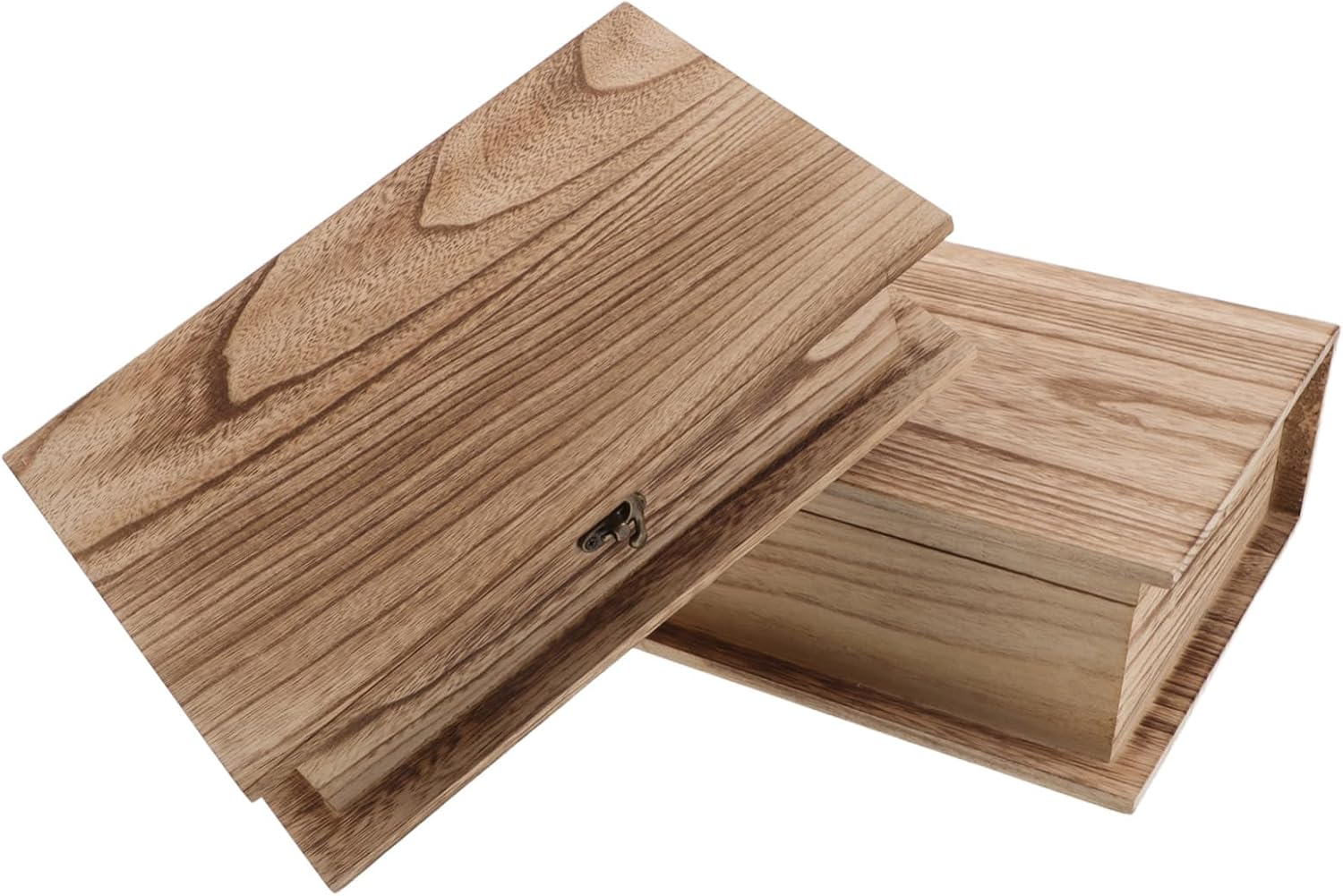 2Pcs Wooden Bible Storage Box Lid for Jewelry Keepsake Cards Classic Decor Natural Wood Finish Secure Lock Versatile Use Book Shape Design image number 2