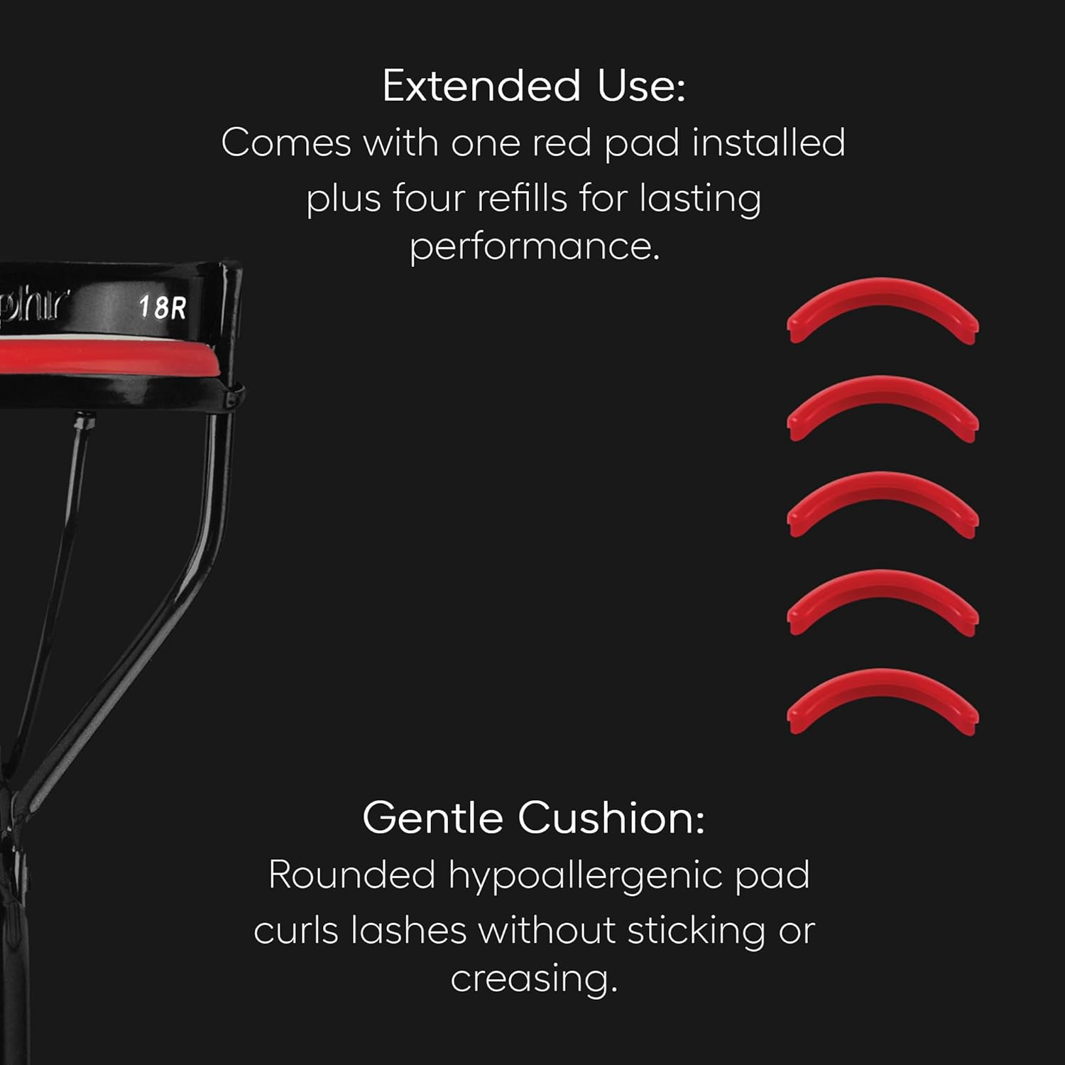 Rephr 18R Eyelash Curler, Double-Barrel Design with 5 Refill Pads, New Improved Durable Coating, Narrow Curvature - (Compact Fit)