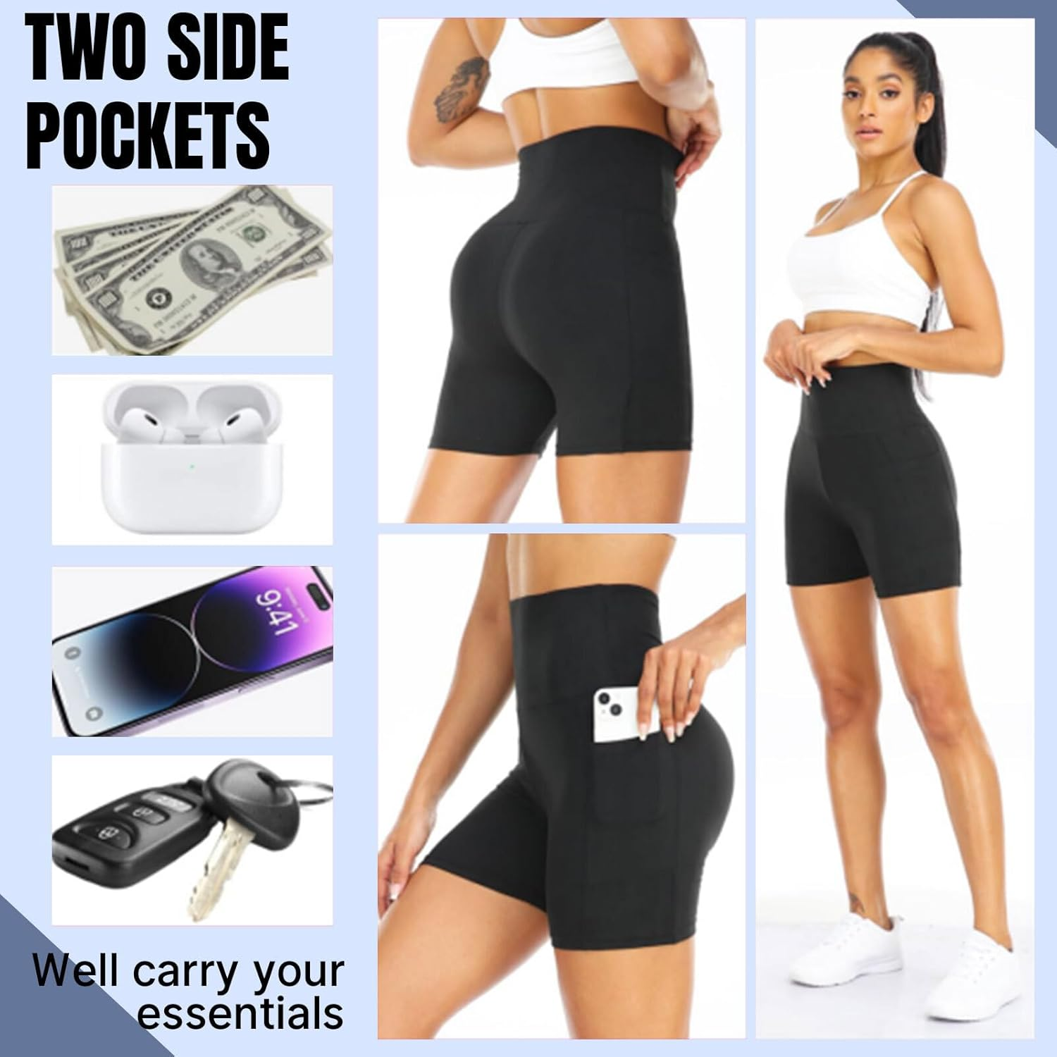 Lyvixora High Waisted Yoga Shorts for Women - Soft & Stretchy Gym Shorts, Running & Cycling, Workout Activewear with Pockets Black (XXL) - Black image number 5