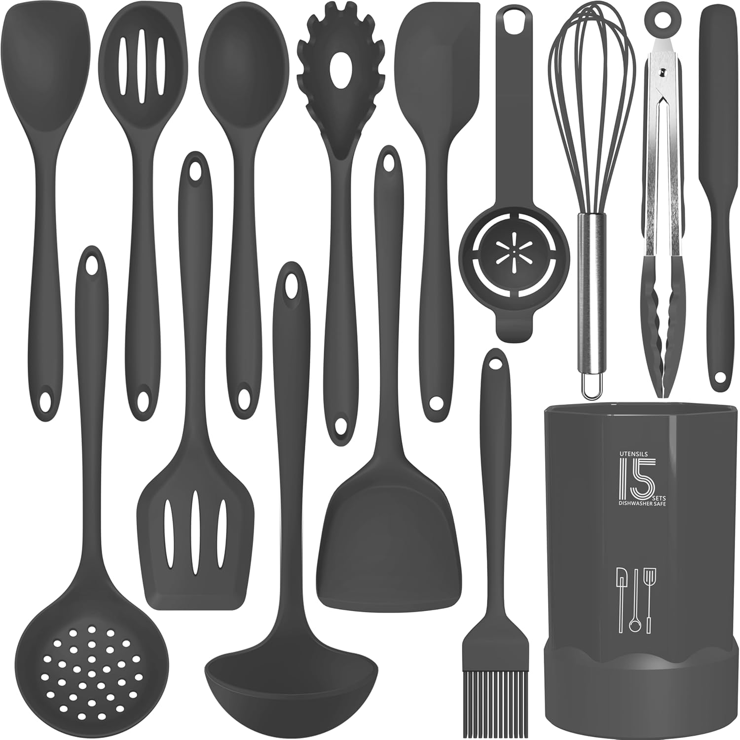Silicone Cooking Utensils Set - 446&deg;F Heat Resistant Kitchen Utensils,Turner Tongs,Spatula,Spoon,Brush,Whisk.Kitchen Utensil Gadgets Tools Set for Nonstick Cookware.Dishwasher Safe (BPA Free)