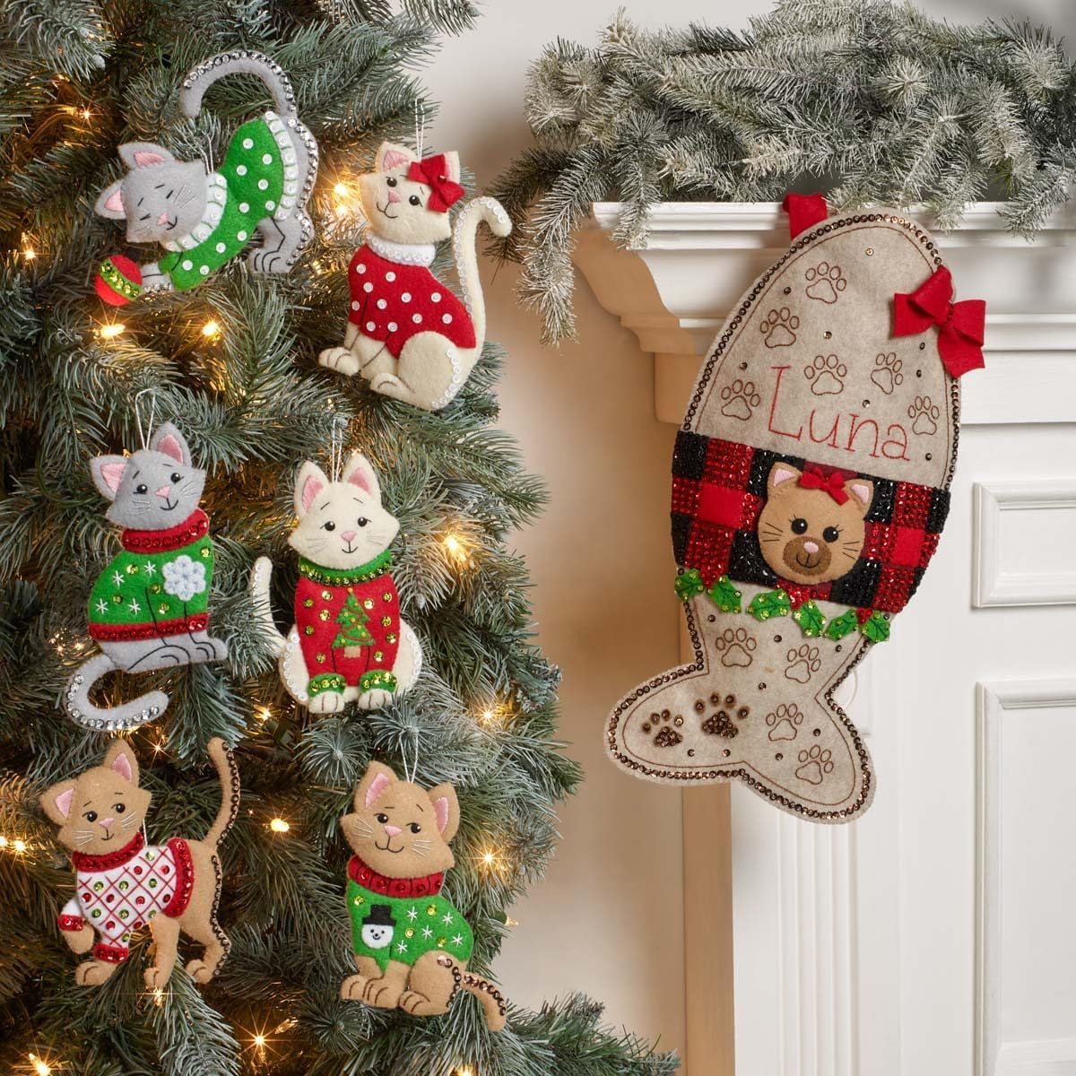 Bucilla Felt Ornaments Applique Kit Set of 6 Cats in Ugly Sweaters image number 6