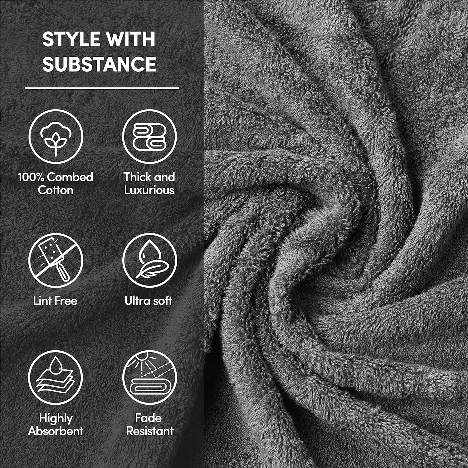 Trends Alley Bourgeois Luxury Bath Towel Set (Pack of 6) | 2 Bath Towels, 2 Hand Towels & 2 Washcloths | 100% Combed Cotton (600 GSM) | Ultra-Soft & Absorbent | Quick-Drying & Durable | Earth-Friendly image number 6