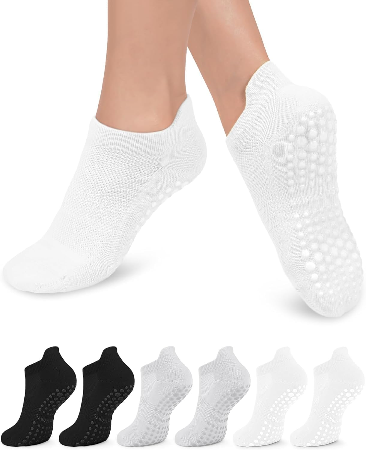 Pairs Pilates Socks for Women, Non Slip Grip Socks Yoga Socks Ankle Grippy Socks Woman for Barre, Hospital, Barefoot, Workout
