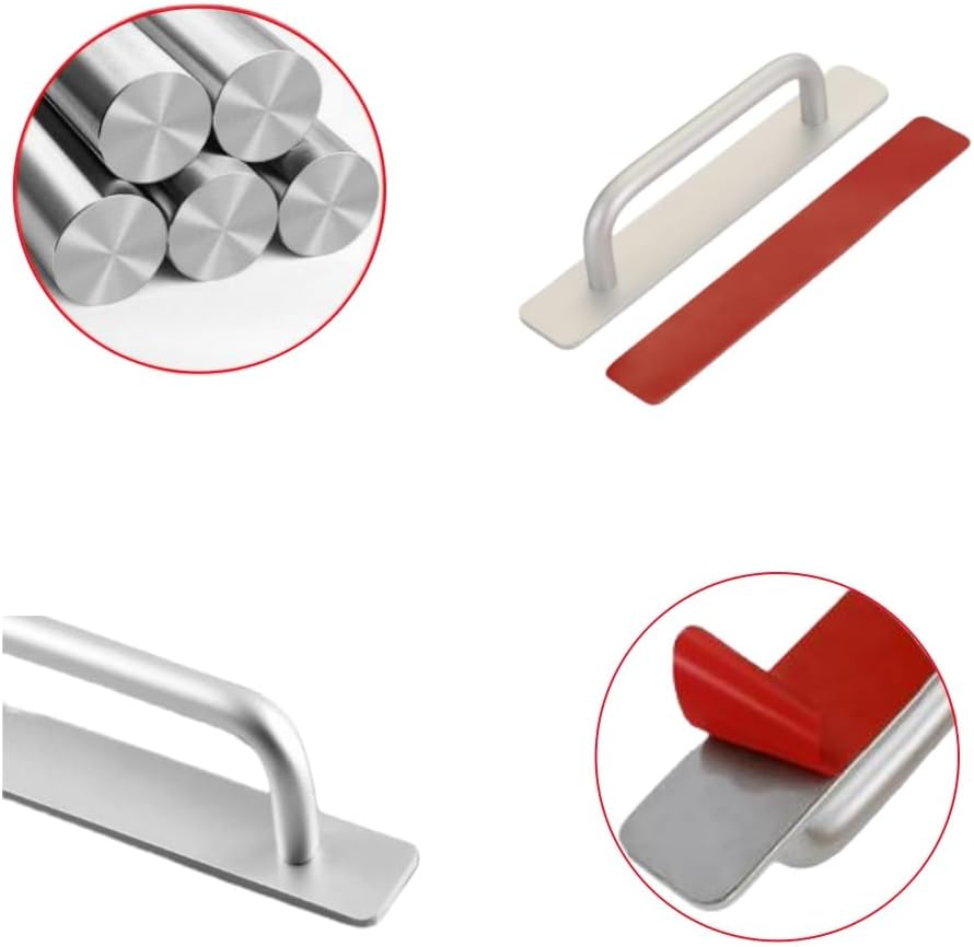 GYWHOOFT Self-Stick Instant Cabinet Drawer Pulls,4 Pcs Aluminum Alloy Adhesive Cabinet Handles - Stick on Handles Push Pull Door Handle Sliding Door Handle for Kitchen Bathroom Closet Wardrobe image number 3