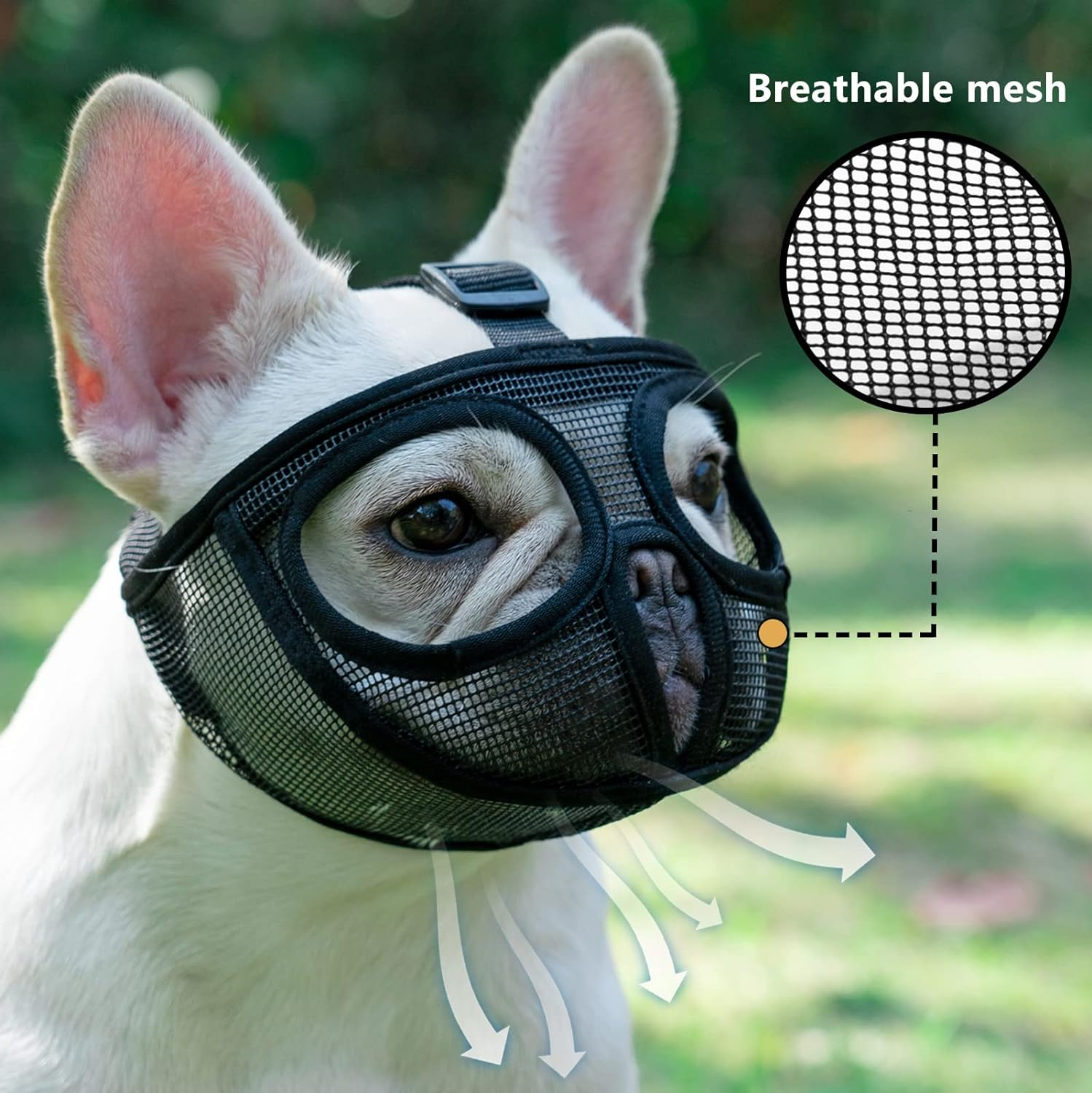 Ohcozzy Short Snout Dog Muzzle with Enlarged Eye Hole, Soft Mesh Bulldog Muzzle for Biting Chewing Licking Grooming(M,Black) image number 4