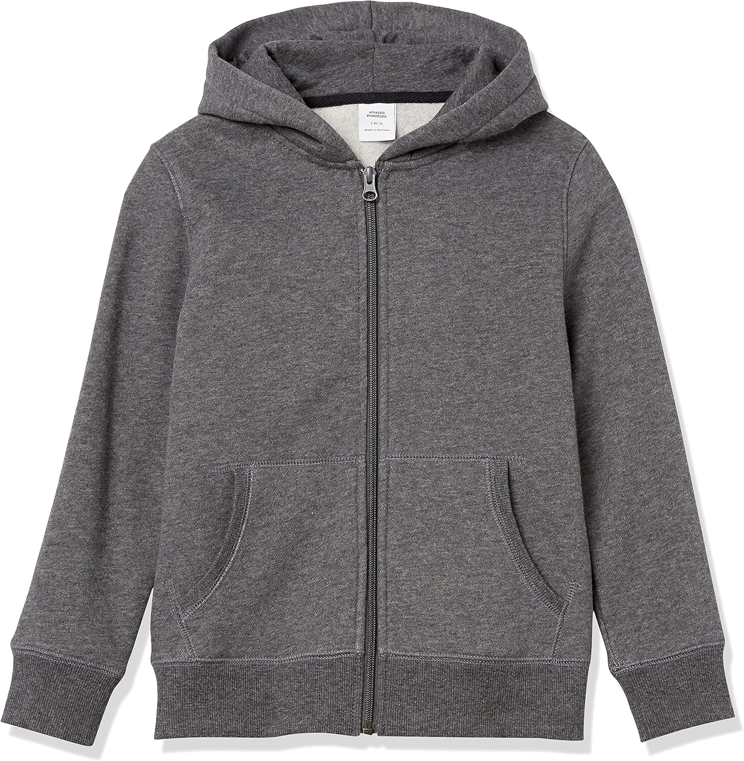 Amazon Essentials Boys' Fleece Zip-Up Hoodie Sweatshirt, Charcoal/Grey Heather, Medium image number 3