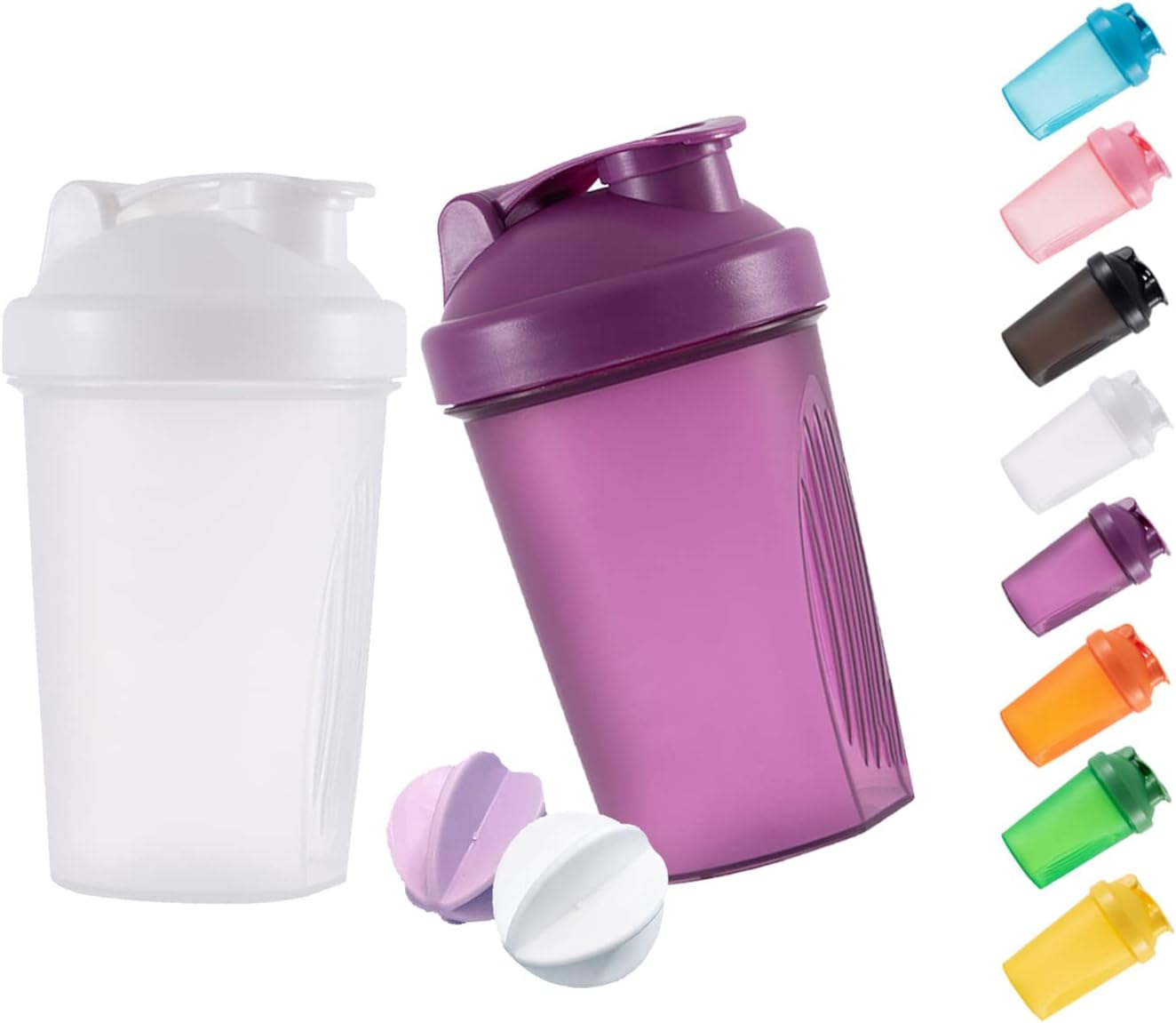 Shaker Bottle Protein Shakes and 16-Ounce/400Ml Shakers Bottles with Whisk Balls,Non-Bpa Plastic(Purple+White(2Pcs)) image number 2