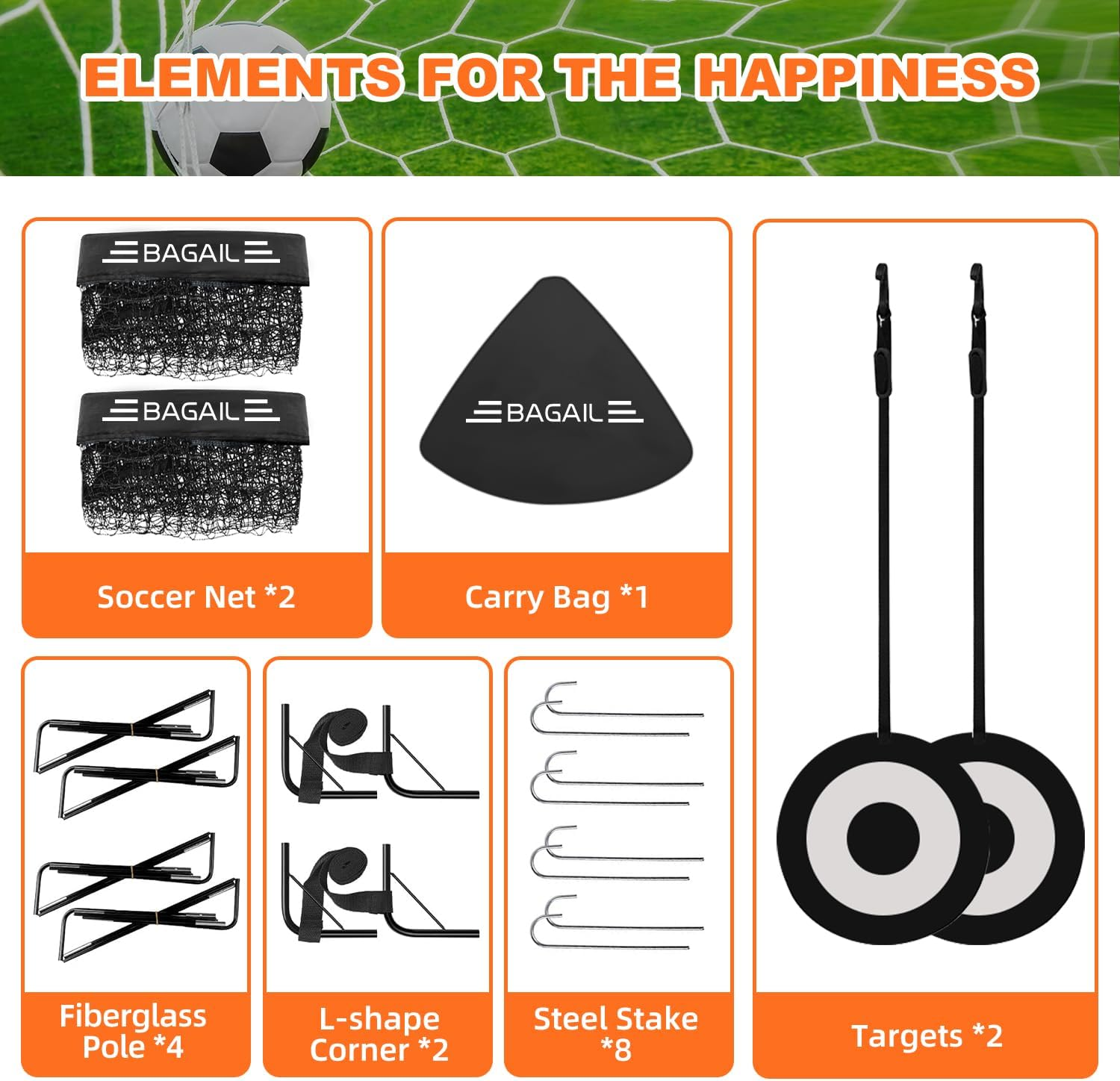 BAGAIL Football Goal, Pop up Football Net with Goal, Pegs and Portable Carry Bag, Easy to Assemble, Ideal for Garden Training and Leisure Games image number 4