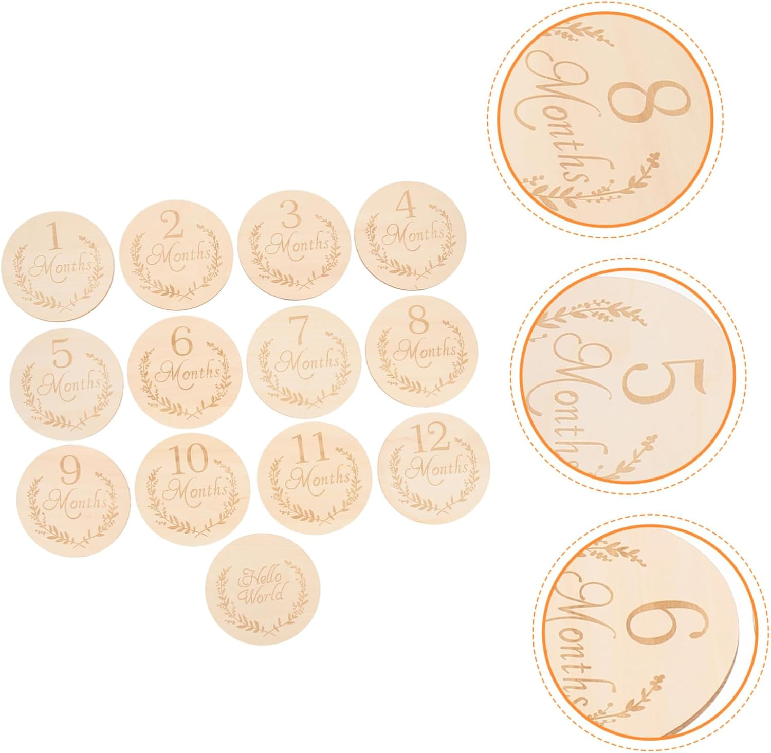 Veemoon 13Pcs Wooden Slices Milestone Cards Growth Cards Photo Props for Year Old Birthday Party Decorations Hello Wood Discs image number 4