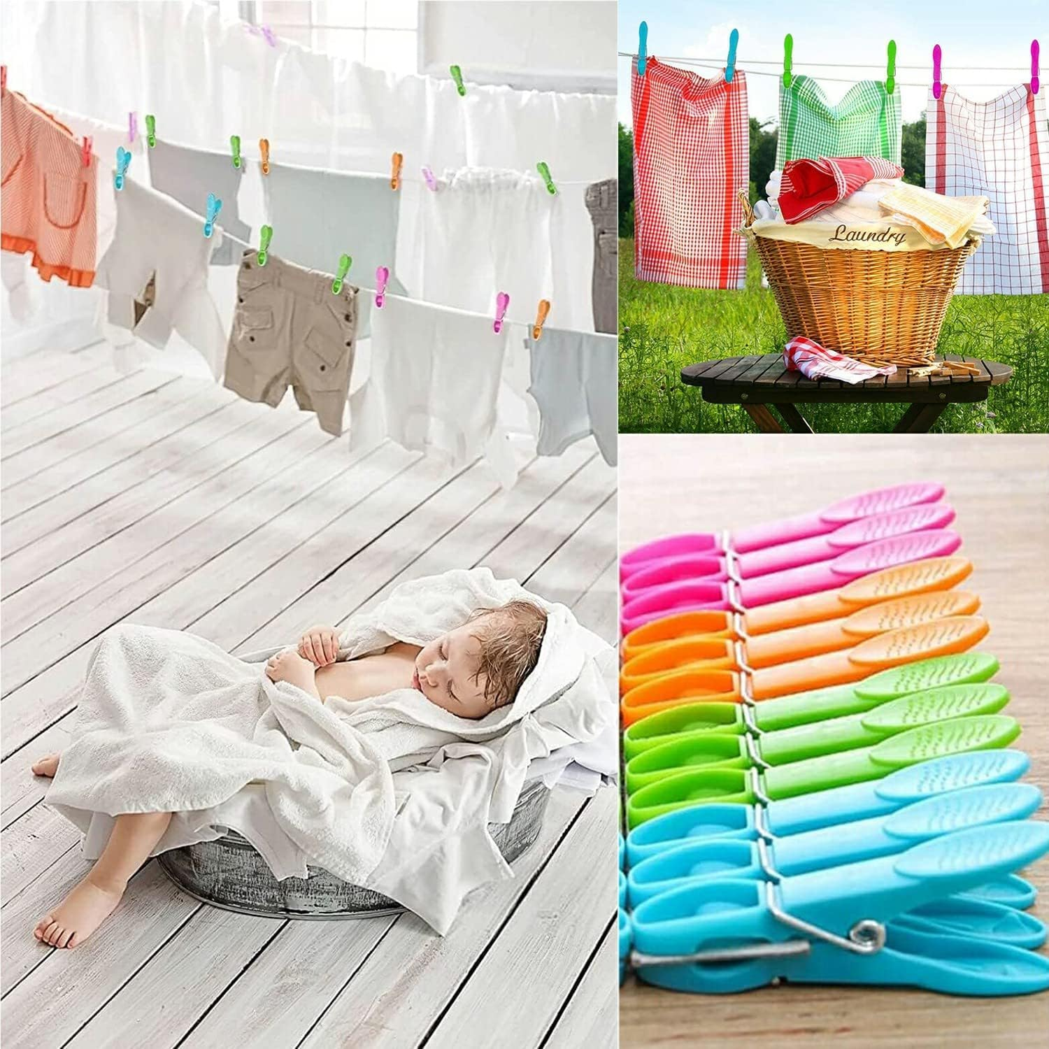 Colorful Plastic Clothespins, Powerful Laundry Pegs, Windproof Clothes Drying Line Clips, Socks Clamps, Colorful Clips for Laundry (48) image number 6