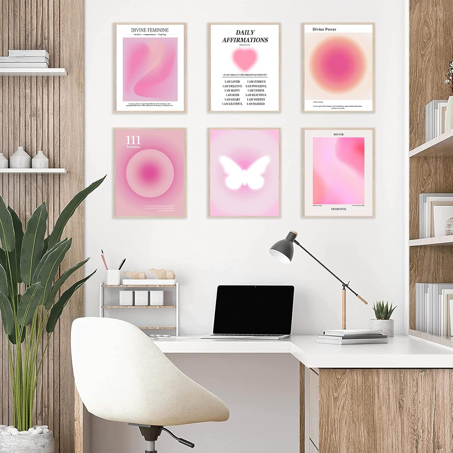 PWTXKAH Trendy Wall Art Prints Angel Number Poster Pink Aura Artwork Colorful Gradient Painting Daily Affirmations Women Picture Aura Poster Canvas Colorful Aesthetic Prints Room 8X10Inch Unframed - Pink image number 4