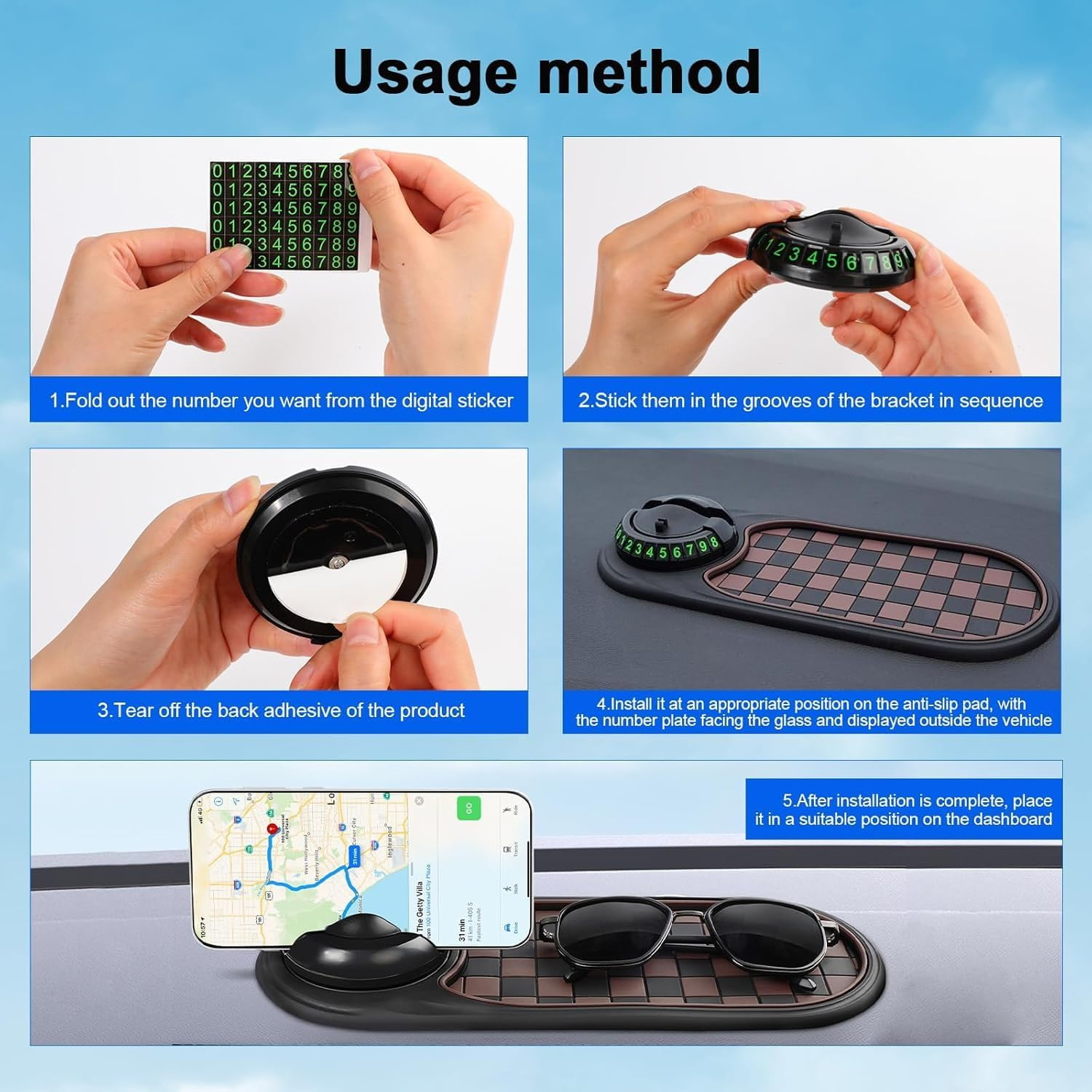 Multifunction Car Anti-Slip Mat Phone Holder, Universal Non-Slip Dashboard Pad for Mobile/Cell Phone, Rotatable 360&deg; Auto Mount with Grip, Multi-Functional Stand for Sunglasses/Key/Coins image number 4