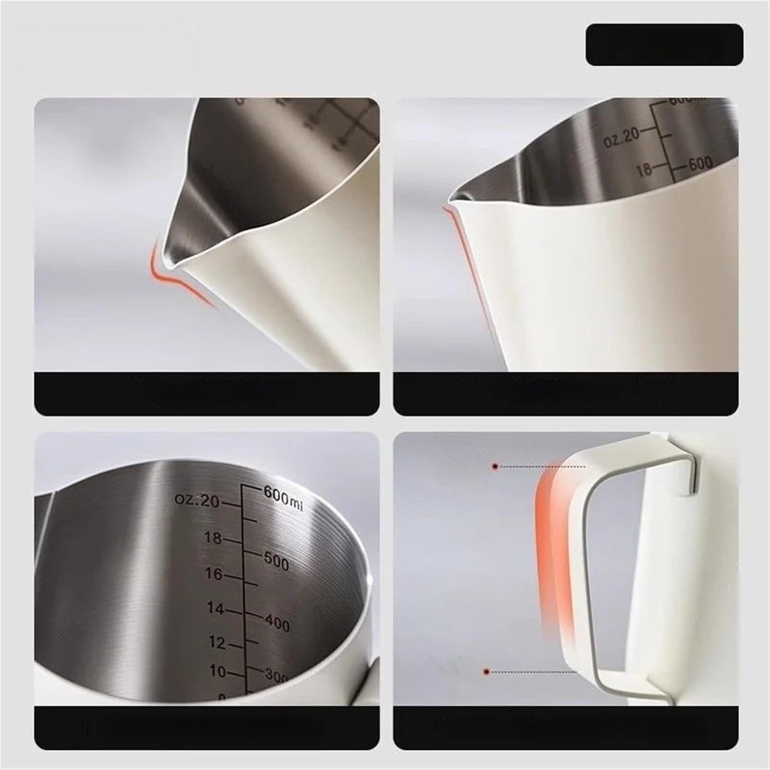 600ML White Frother for Milk Jug Home and Kitchen Milk Pitcher Portable Stainless Steel Coffee Cups Coffee and Tea Tools(White 350ML) image number 4