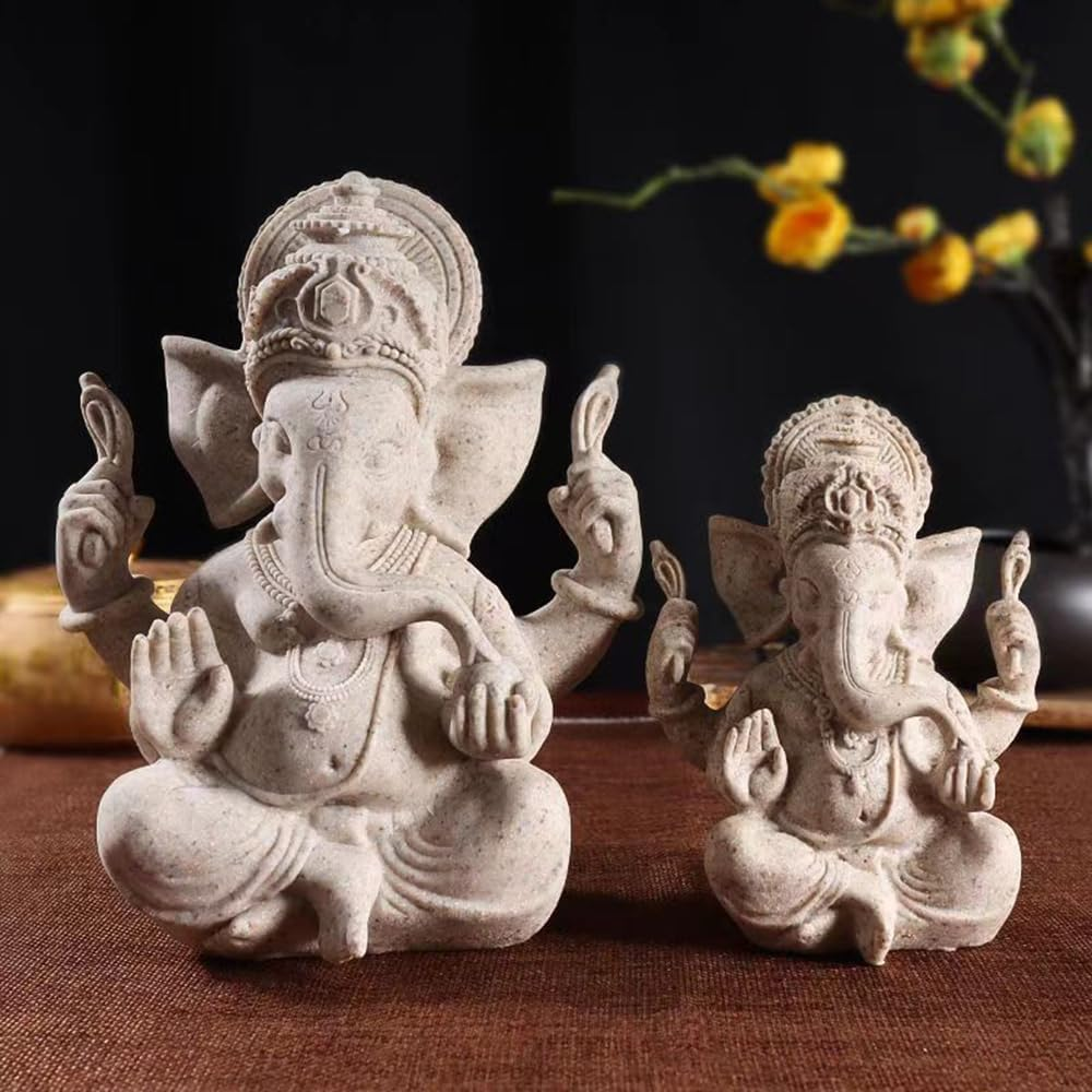 Indian God Lord Ganesha Statue,Hindu Elephant Statue Ganpati Idol Buddha Sculptures,Hindu Gift,Home Temple Mandir Meditation Yoga Room Decor 7.87"(Sandstone) image number 3