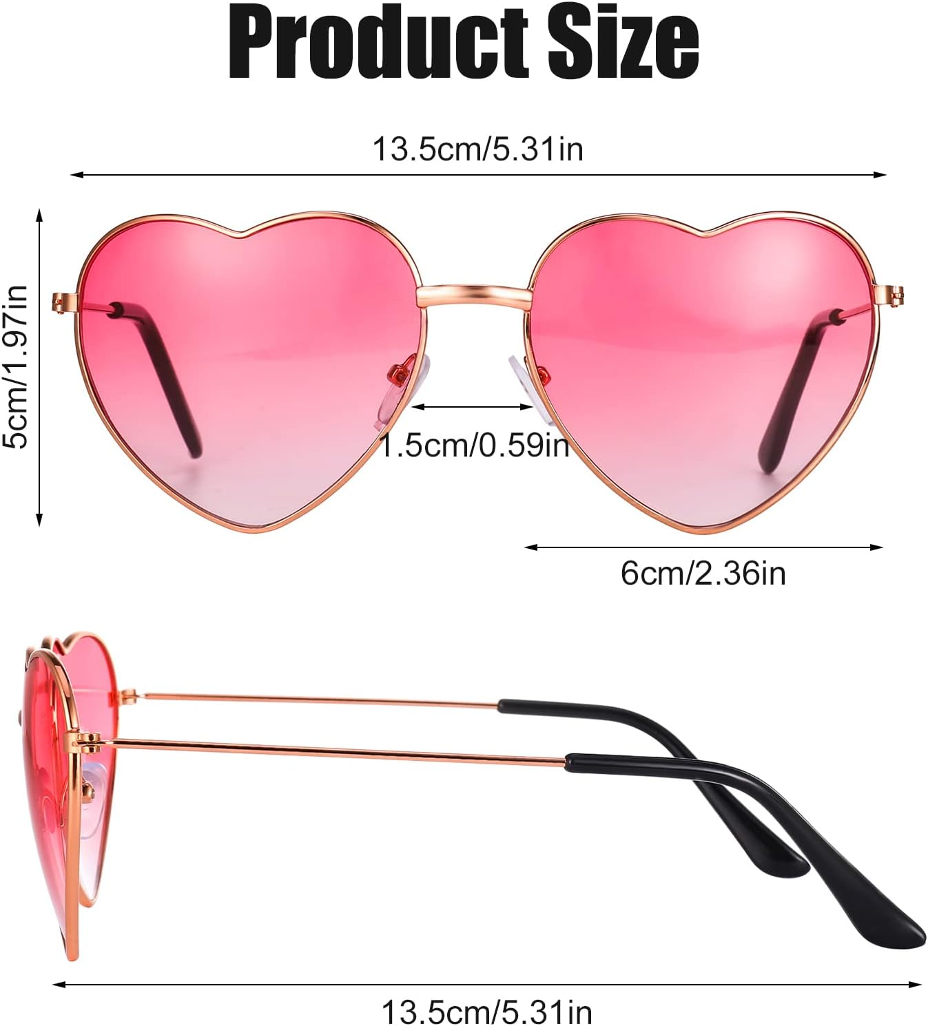 2 Pairs Hippie Specs Glasses, Retro Heart Shaped Sunglasses 60'S 70'S Style Circle Glasses Festival Accessories for Hippie Fancy Dress Accessory image number 3