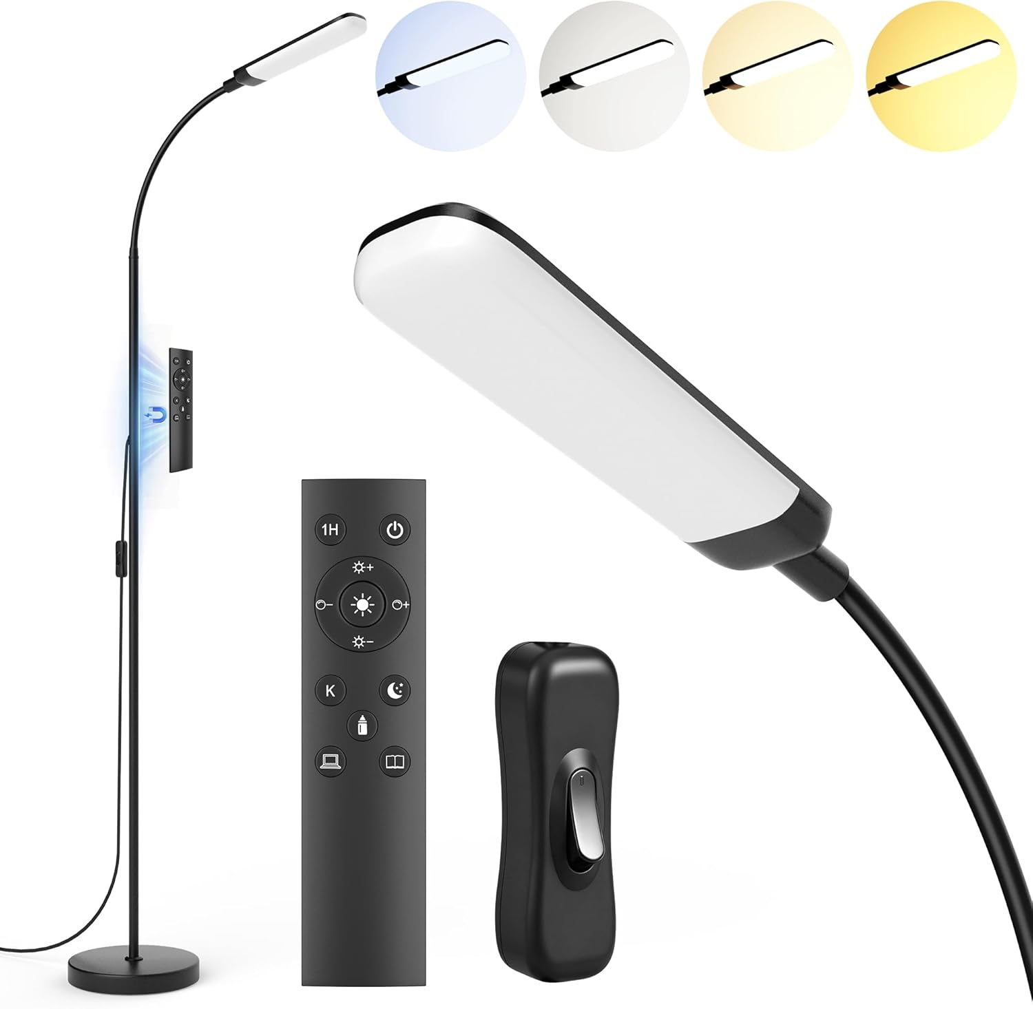 LED Floor Lamp, 1300Lm Standing Lamp with 4 Scene Modes, 175Cm Conner Lamp with Stepless Dimming/Color Temperature, 360&deg;Rotatable Neck Floor Lamps for Living Room, Office, Reading, Bedroom image number 3