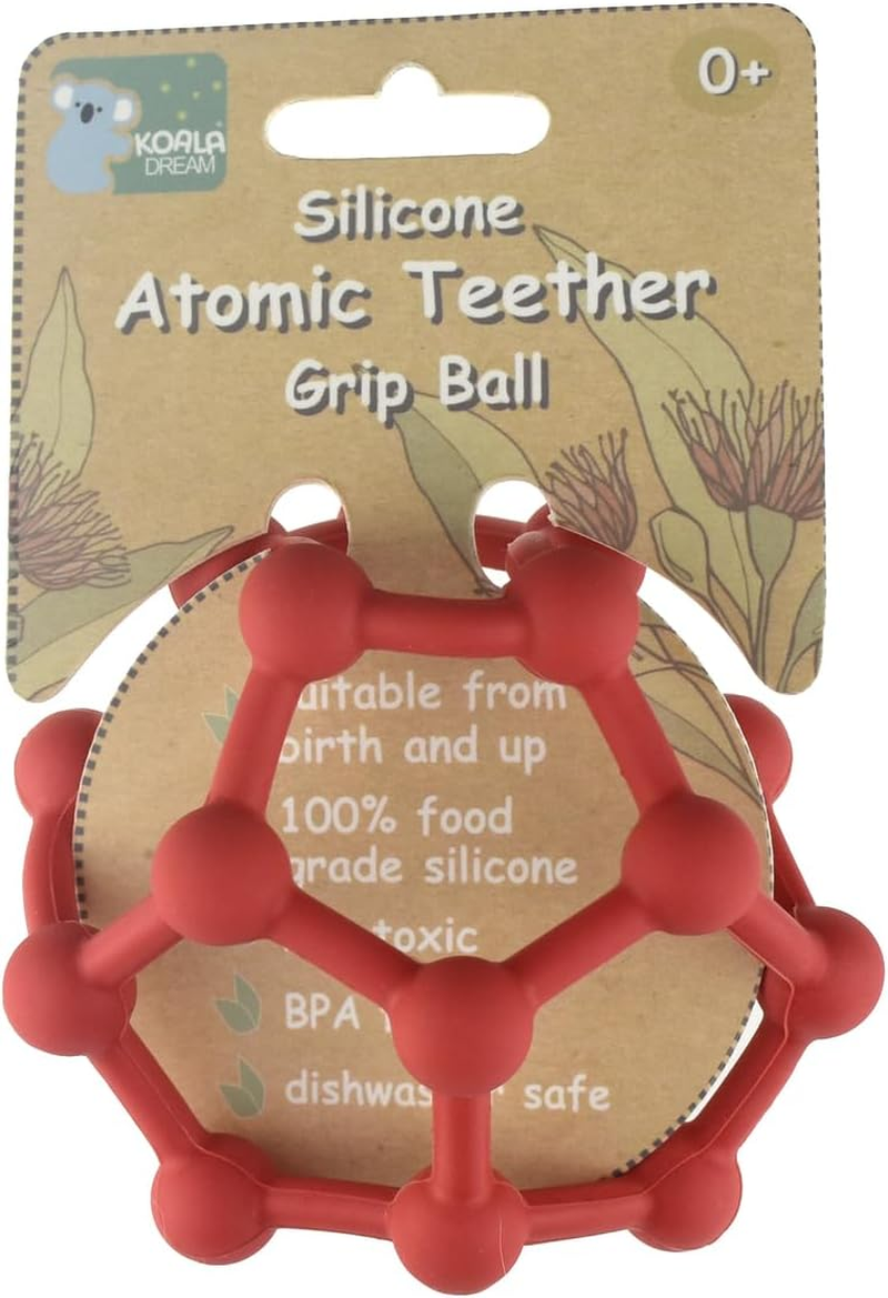 Koala Dream Silicone Atomic Teether Grip Ball - Red | Bpa-Free, Sensory Toy, Easy to Hold